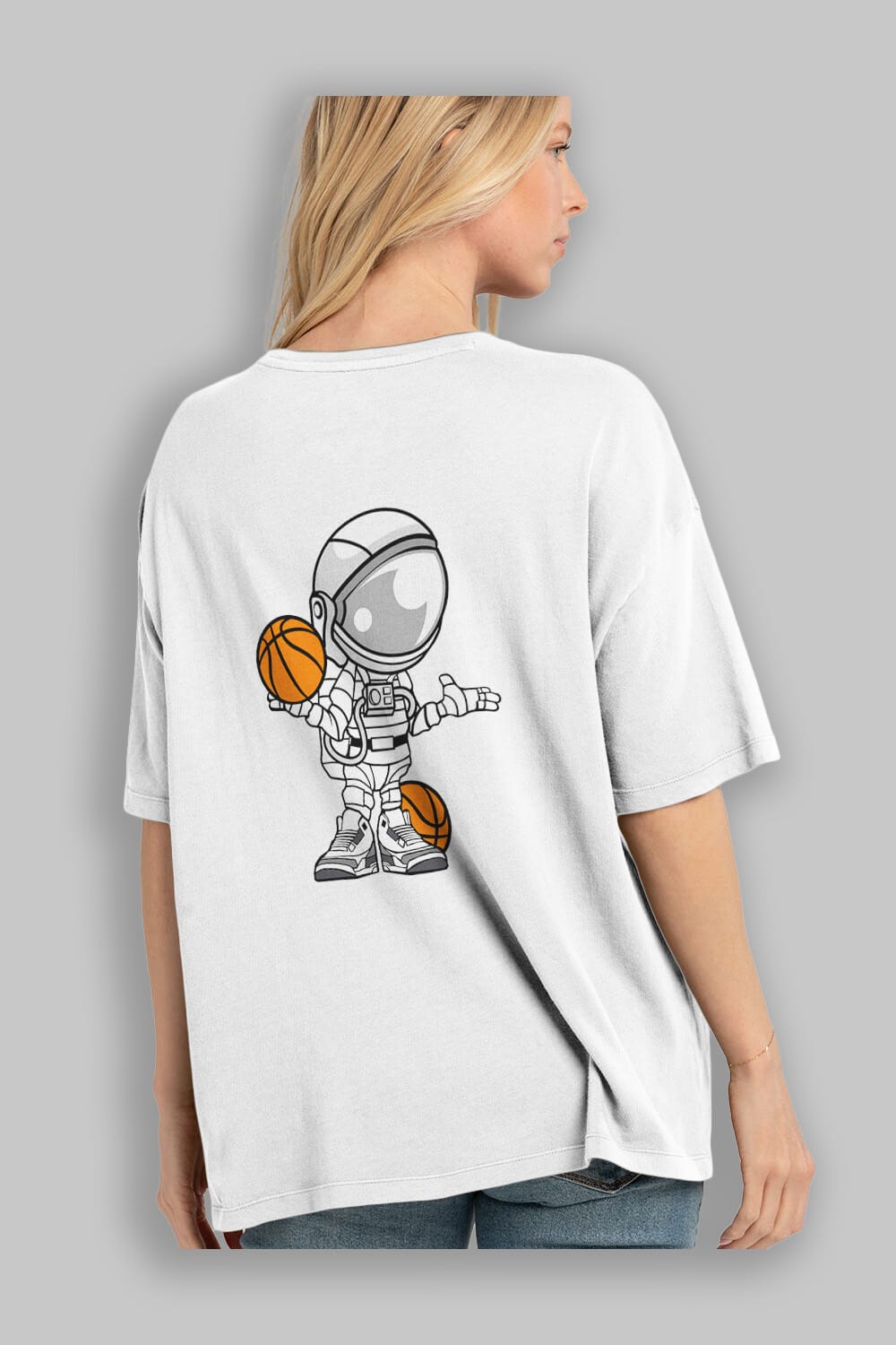 Astronaut Basketball Player Arka Baskılı Oversize t-shirt Erkek Kadın Unisex %100 Pamuk tişort