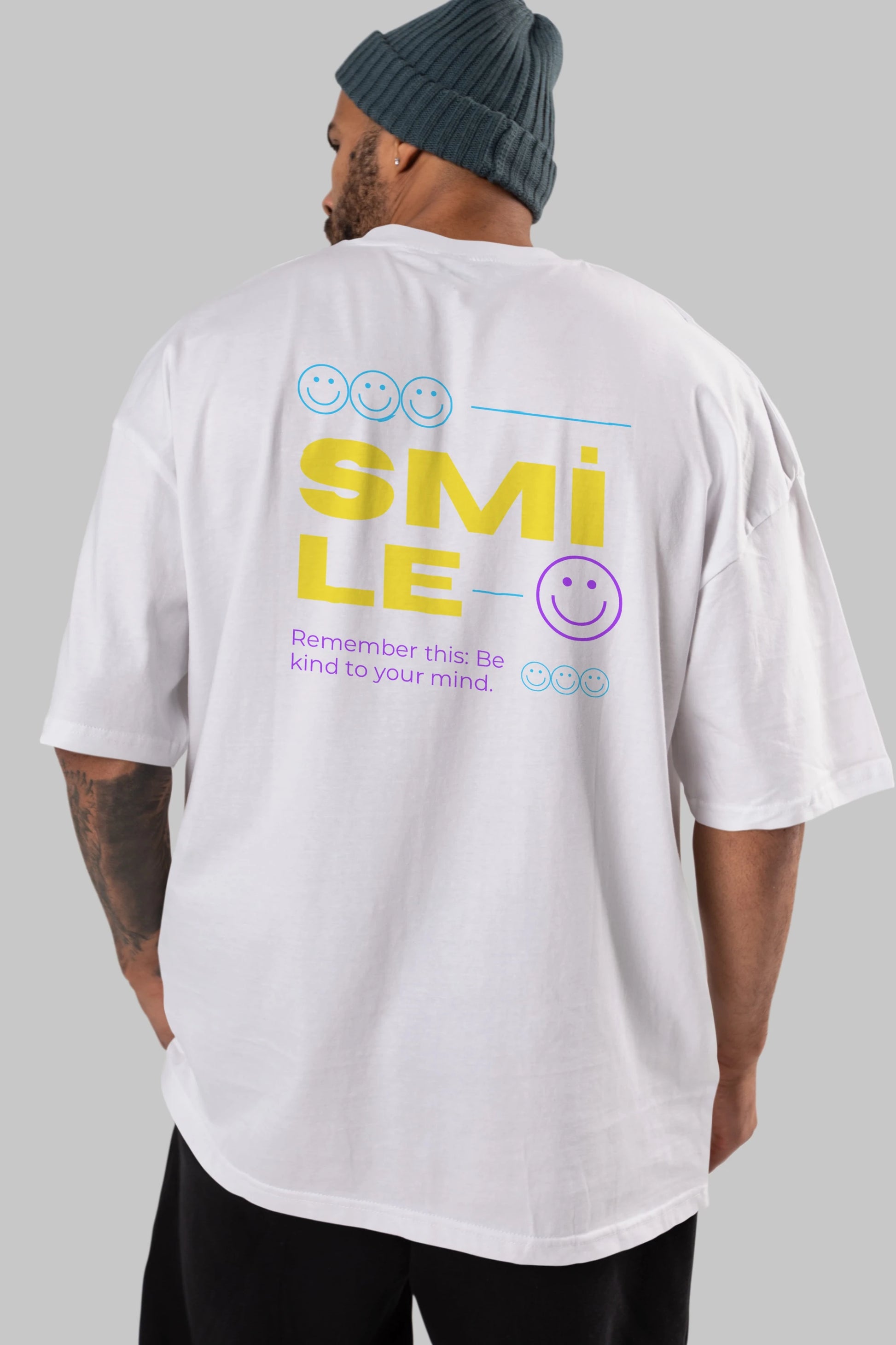 Smile Yazılı 2 Arka Baskılı Oversize t-shirt Erkek Kadın Unisex