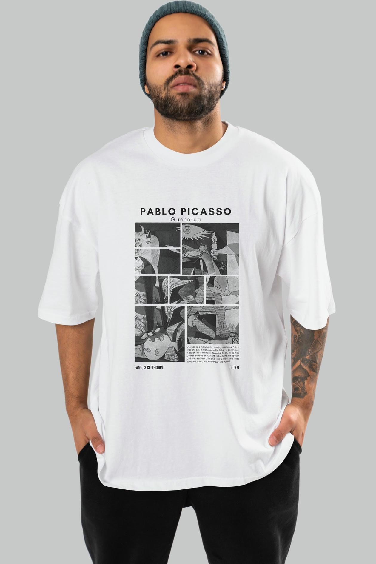 Pablo Picasso Guernica ön Baskılı Oversize t-shirt Erkek Kadın Bisiklet Yaka Pamuk tişort