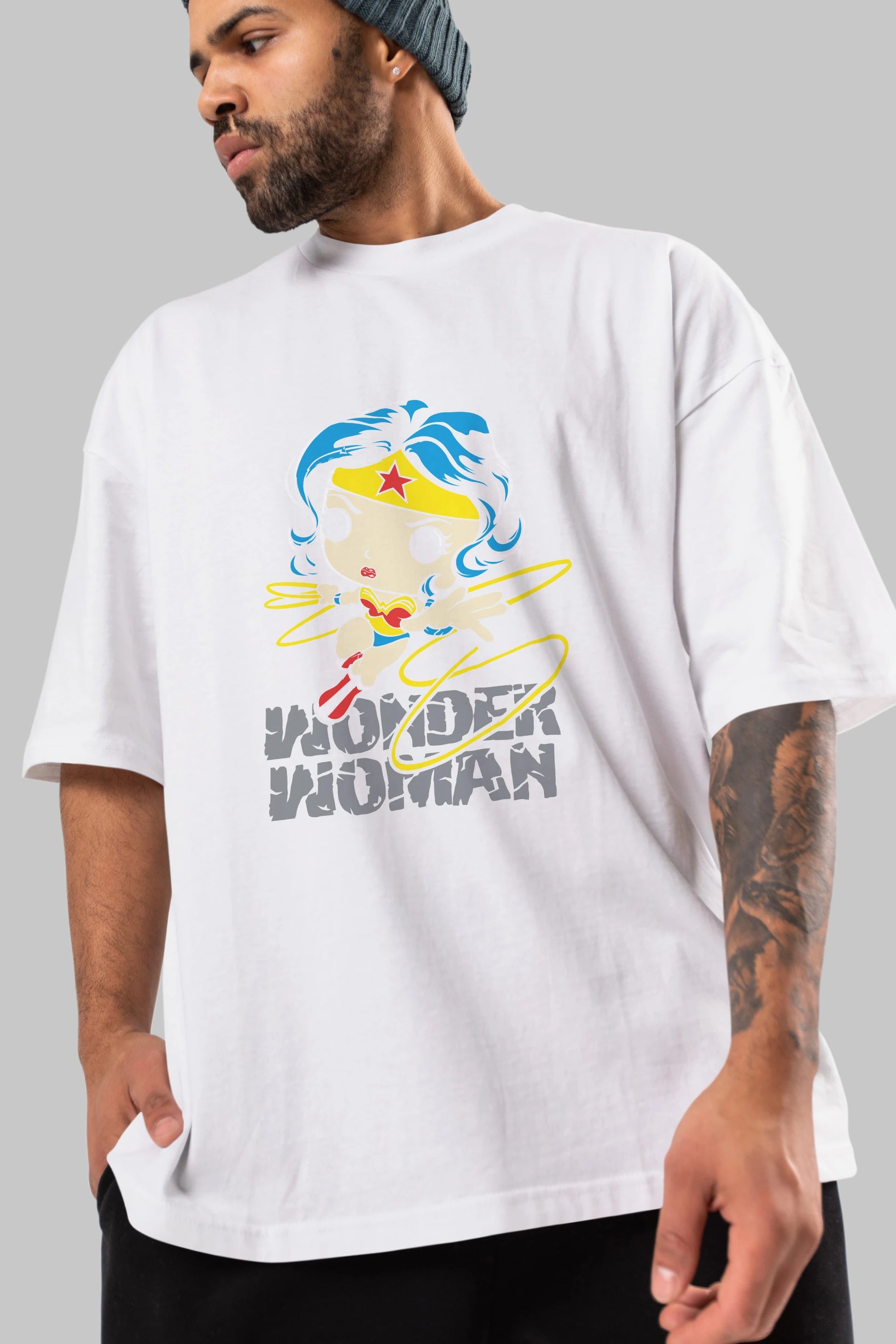 Wonder Woman Ön Baskılı Oversize t-shirt Erkek Kadın Unisex %100 Pamuk Bisiklet Yaka tişort