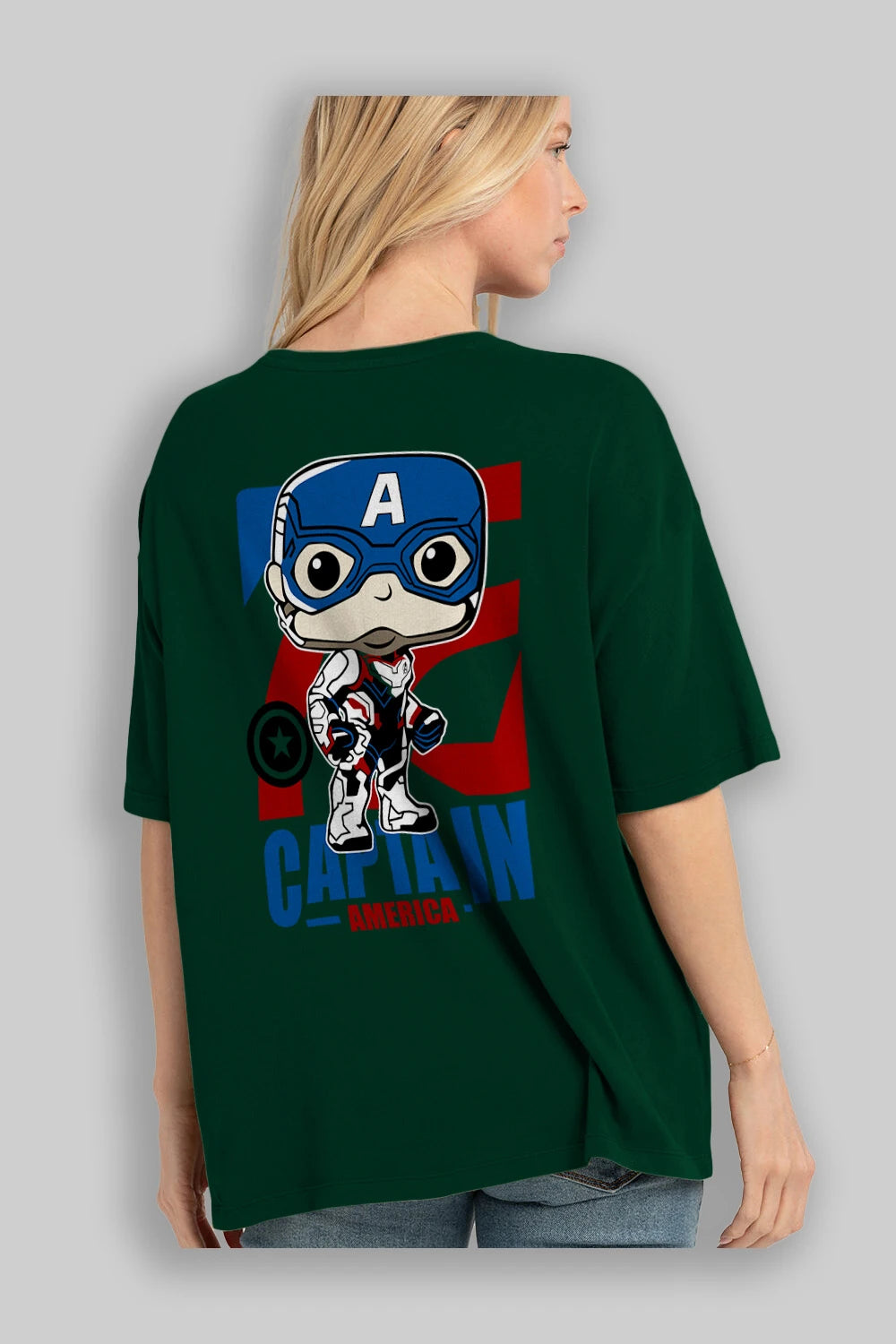 Captain America Arka Baskılı Oversize t-shirt Erkek Kadın Unisex %100 Pamuk Bisiklet Yaka tişort