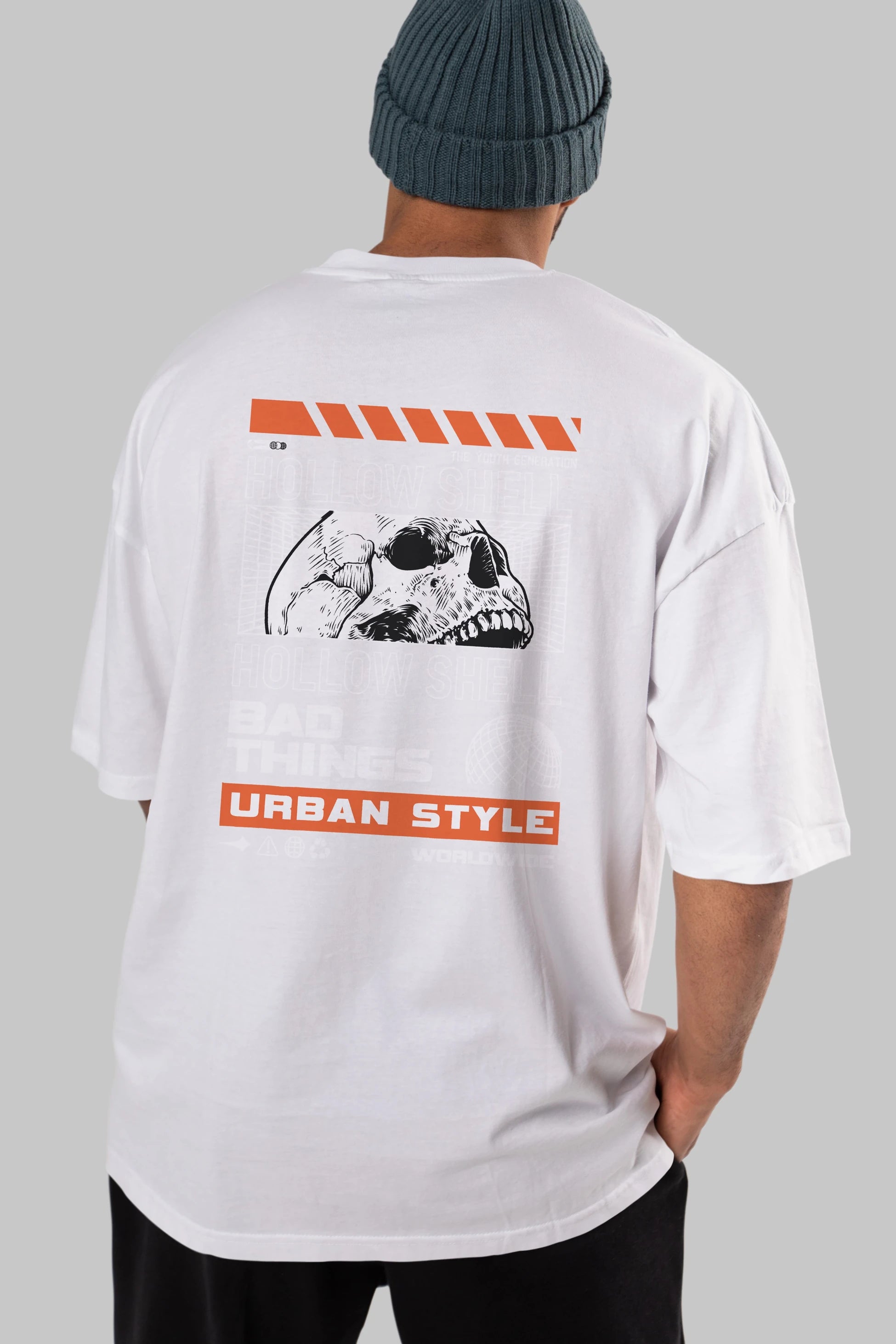Hollow Shell Arka Baskılı Oversize t-shirt Erkek Kadın Unisex