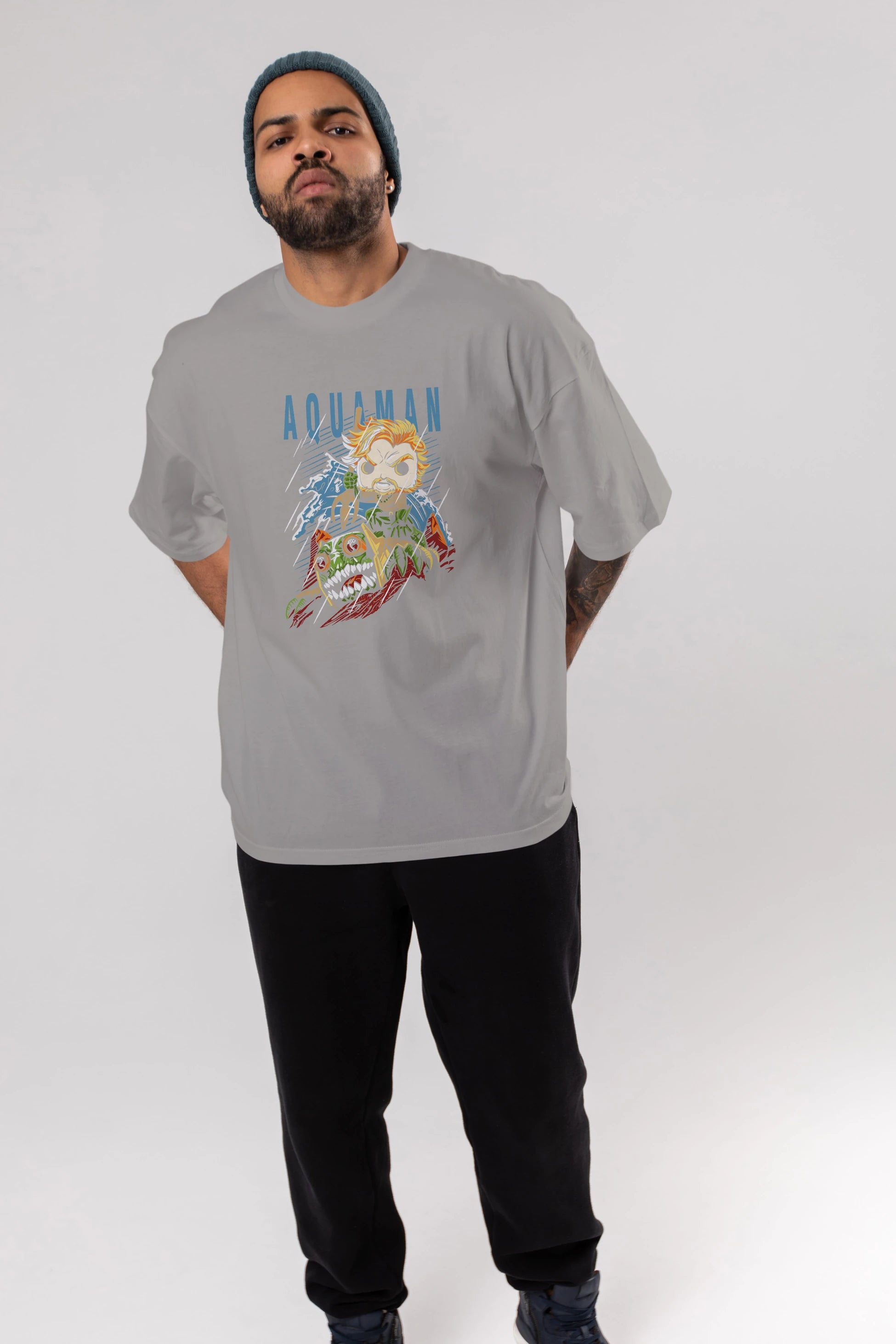 Aquaman Ön Baskılı Oversize t-shirt Erkek Kadın Unisex %100 Pamuk Bisiklet Yaka tişort