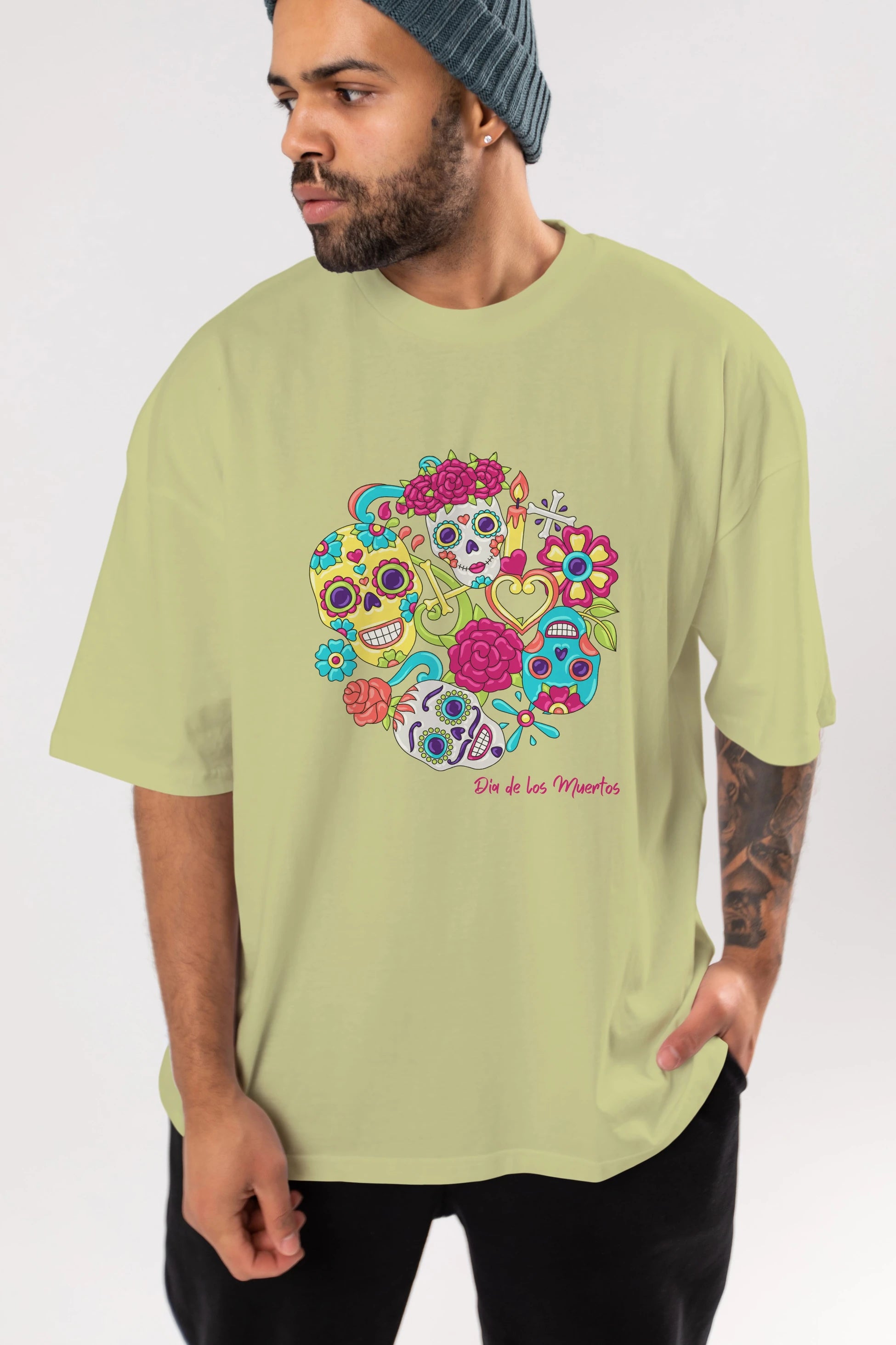 Dia de los Muertos Ön Baskılı Oversize t-shirt Erkek Kadın Unisex