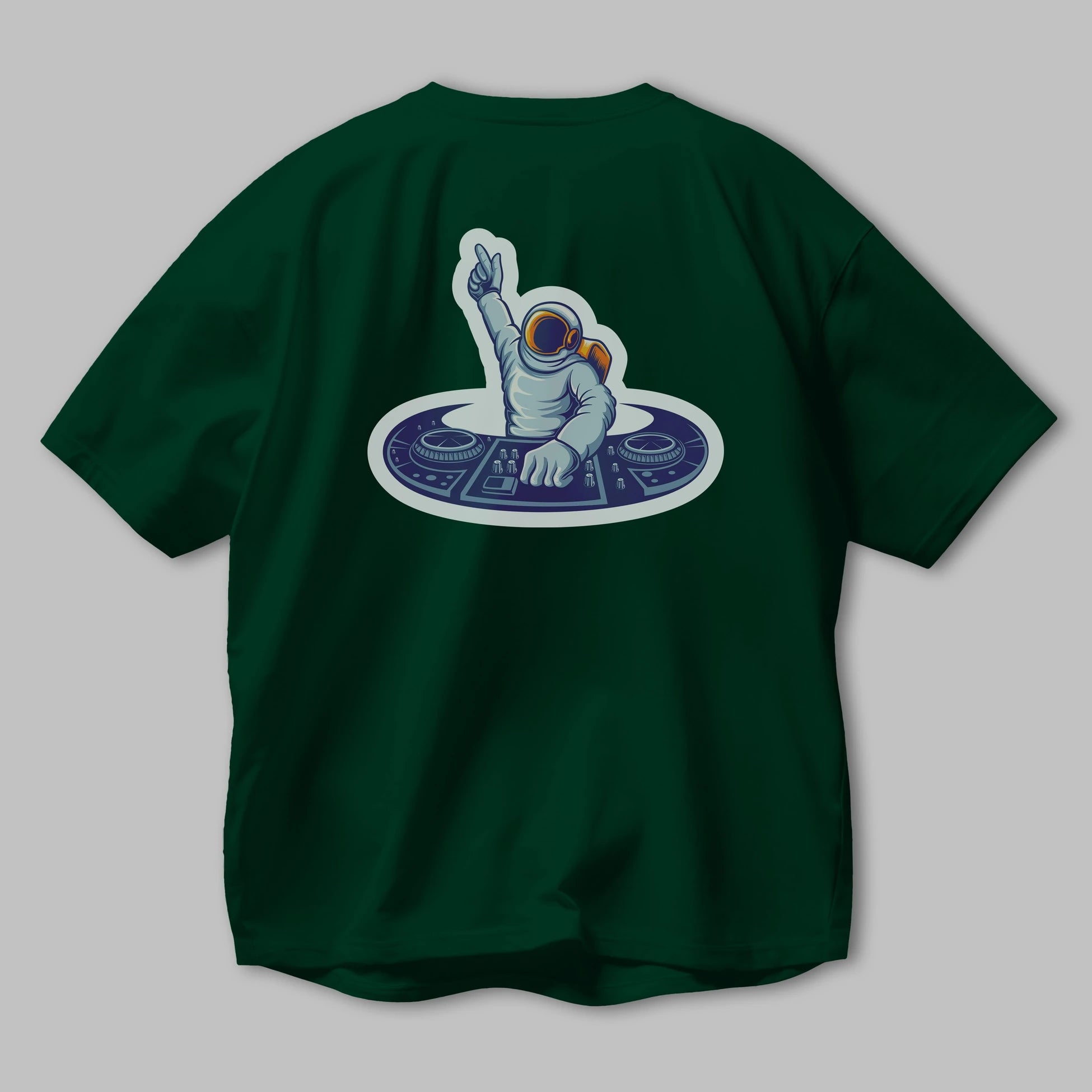 Astronaut Disk Jockey Party Sticker Arka Baskılı Oversize t-shirt Erkek Kadın Unisex