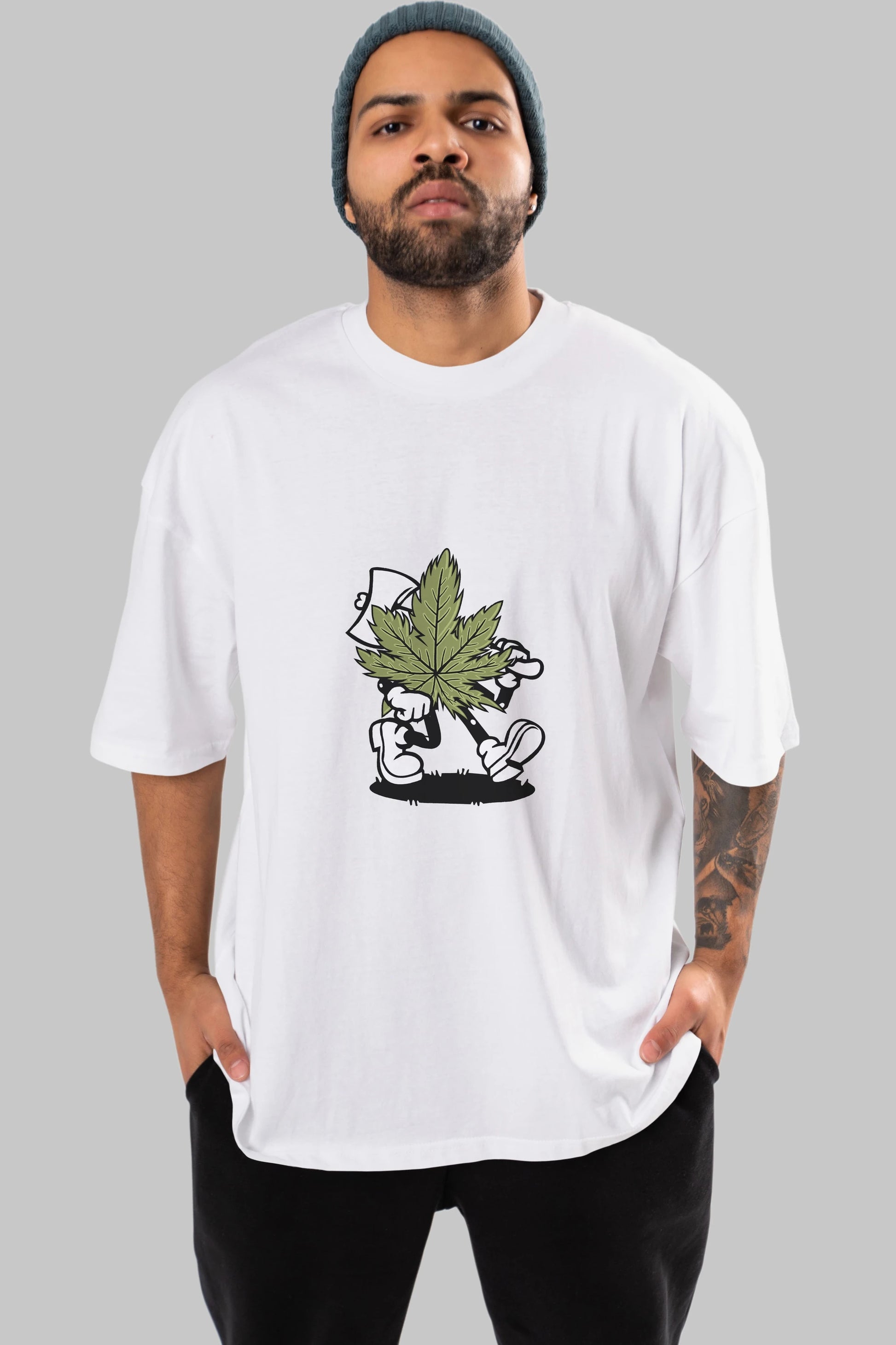 Weed Ön Baskılı Oversize t-shirt Erkek Kadın Unisex %100 Pamuk tişort