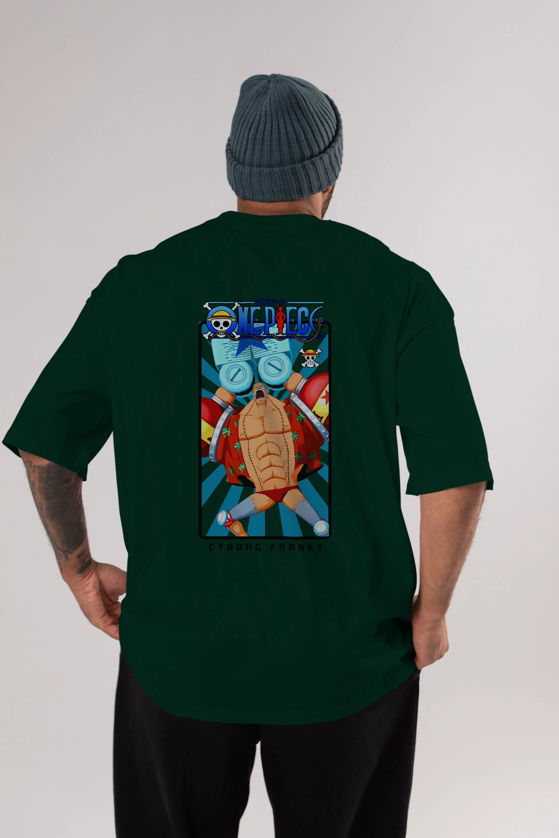 Franky Anime Arka Baskılı Oversize t-shirt Erkek Kadın Unisex %100 pamuk tişort