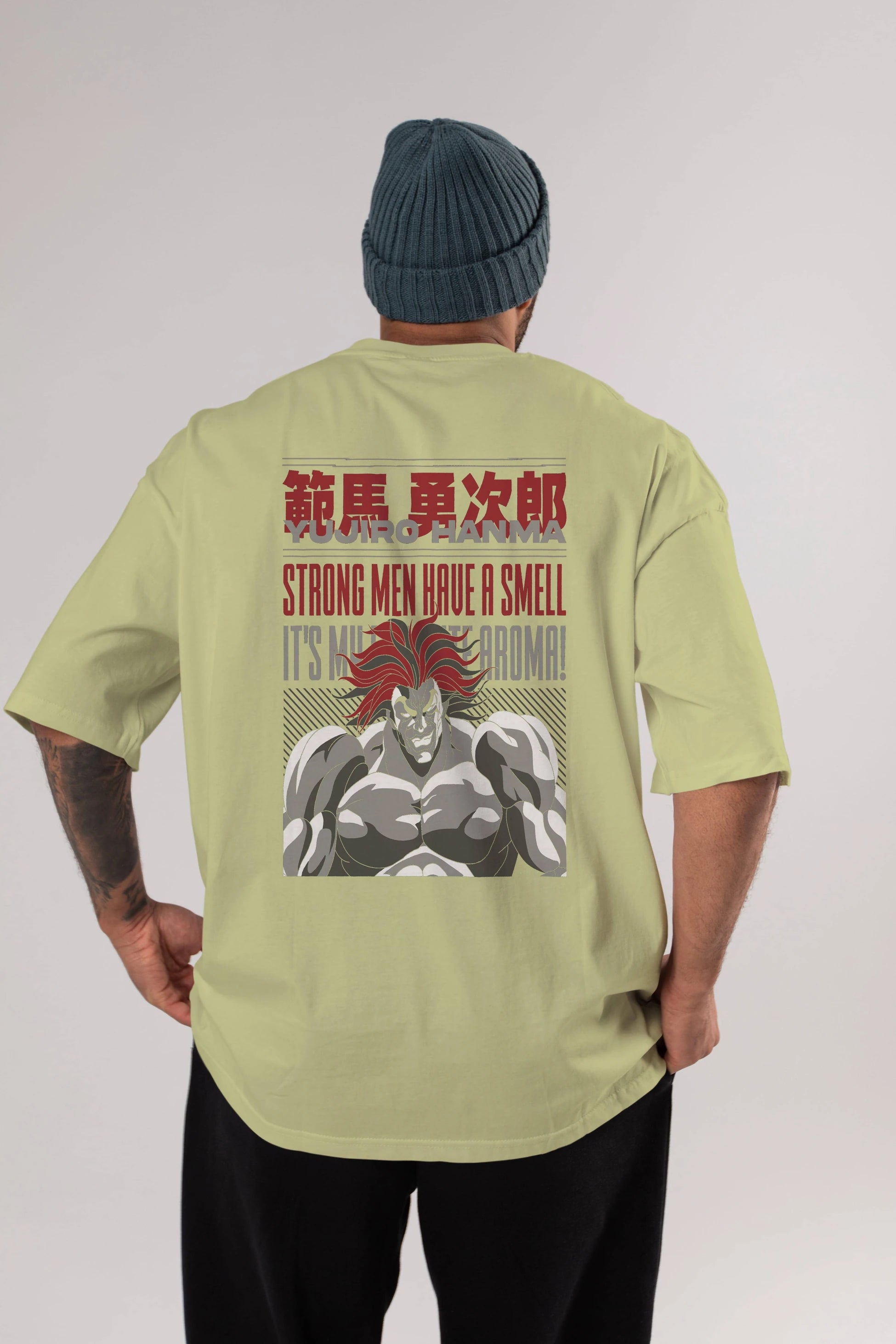 YUJIRO HANMA Anime Arka Baskılı Oversize t-shirt Erkek Kadın Unisex