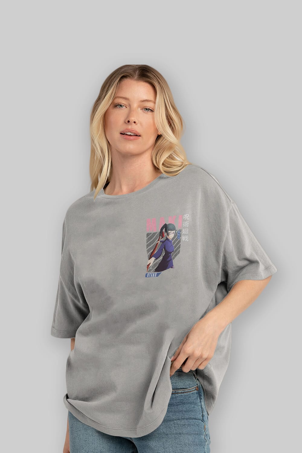 Maki Zenin CHAINSAWMAN Ön Sol Baskılı Oversize t-shirt Erkek Kadın Unisex %100 Pamuk Bisiklet Yaka tişort