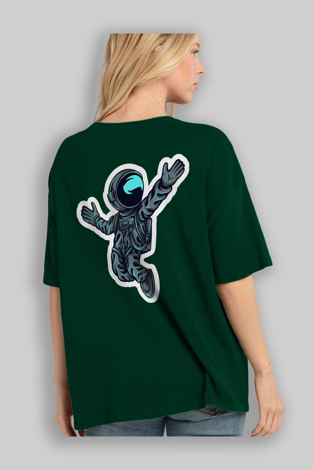Happy Astronaut Sticker Arka Baskılı Oversize t-shirt Erkek Kadın Unisex