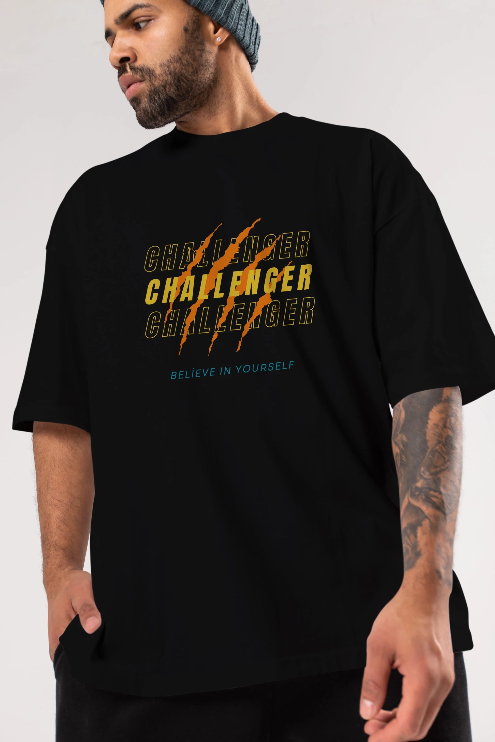 Challenger Yazılı Ön Baskılı Oversize t-shirt Erkek Kadın Unisex