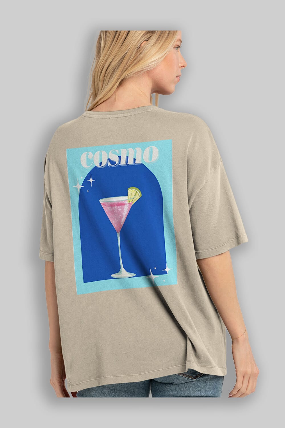 Cosmopolitan 2 Arka Baskılı Oversize t-shirt Erkek Kadın Unisex %100 Pamuk Bisiklet Yaka tişort