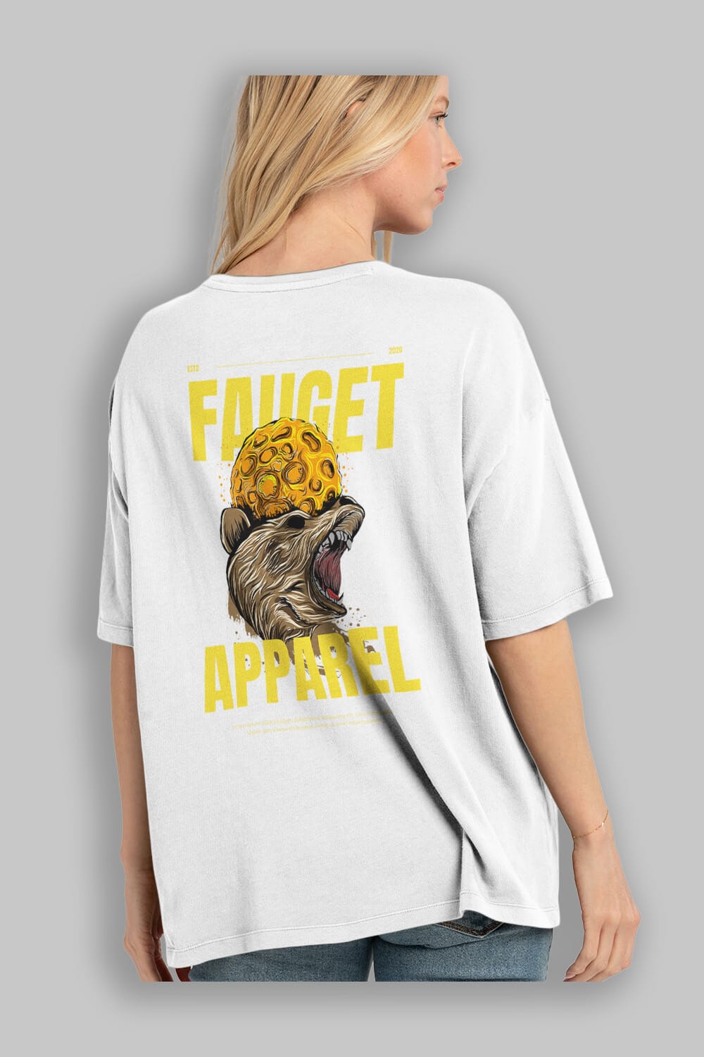 Bear Angry Fauget Apparel Arka Baskılı Oversize t-shirt Erkek Kadın Unisex