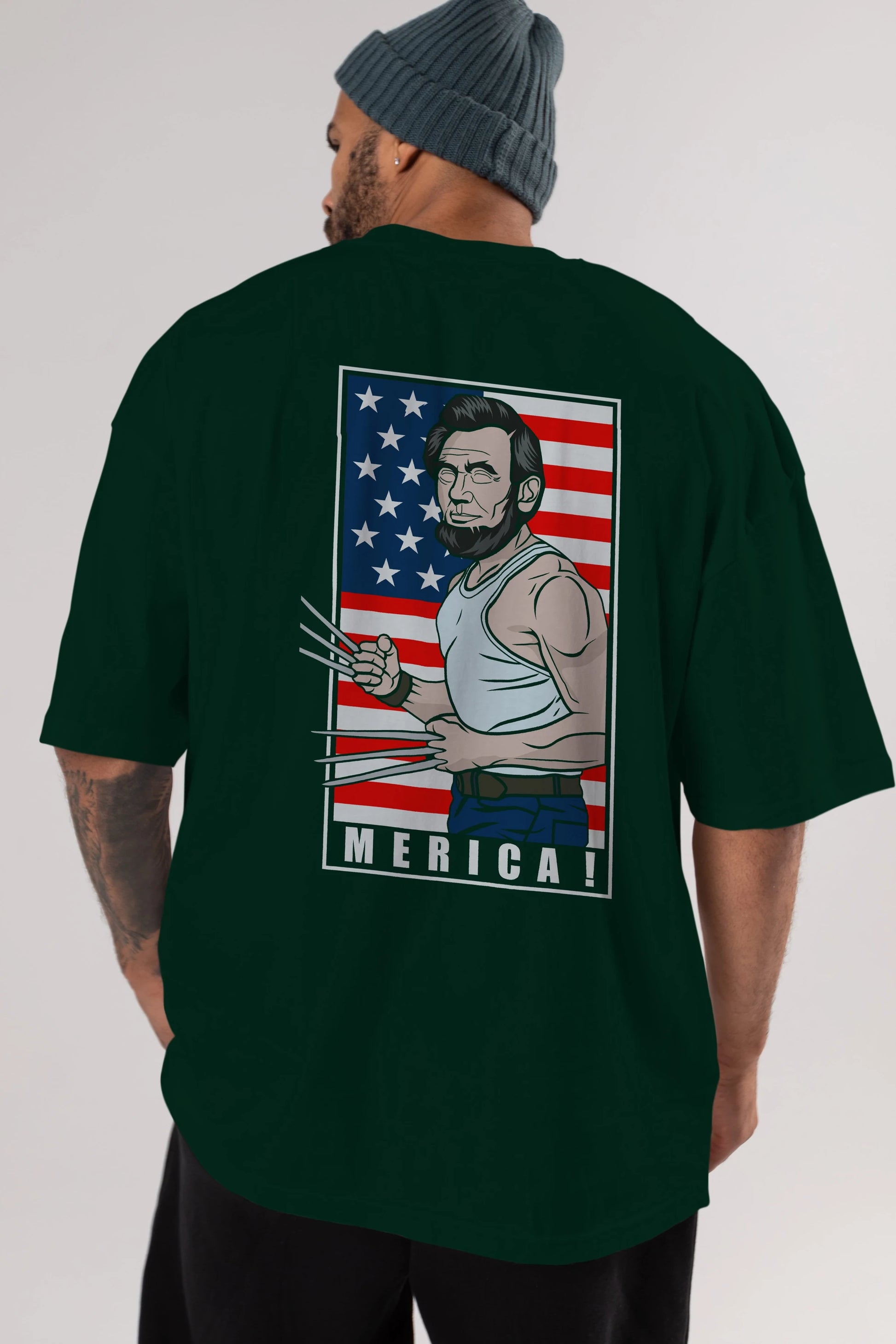 Wolverlincoln Arka Baskılı Oversize t-shirt Erkek Kadın Unisex %100 Pamuk tişort