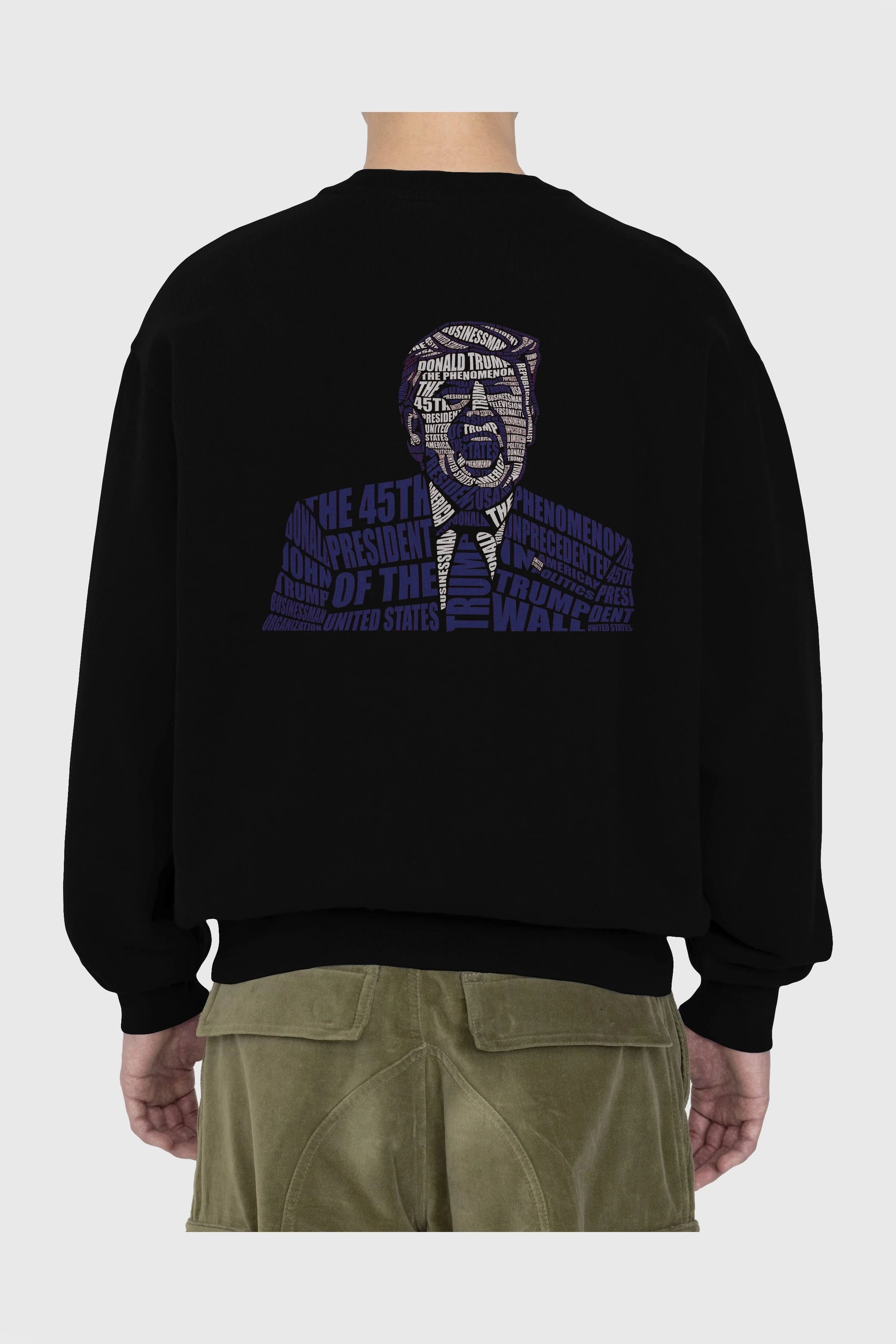 Trump Calligram Arka Baskılı Oversize Sweatshirt Erkek Kadın Unisex