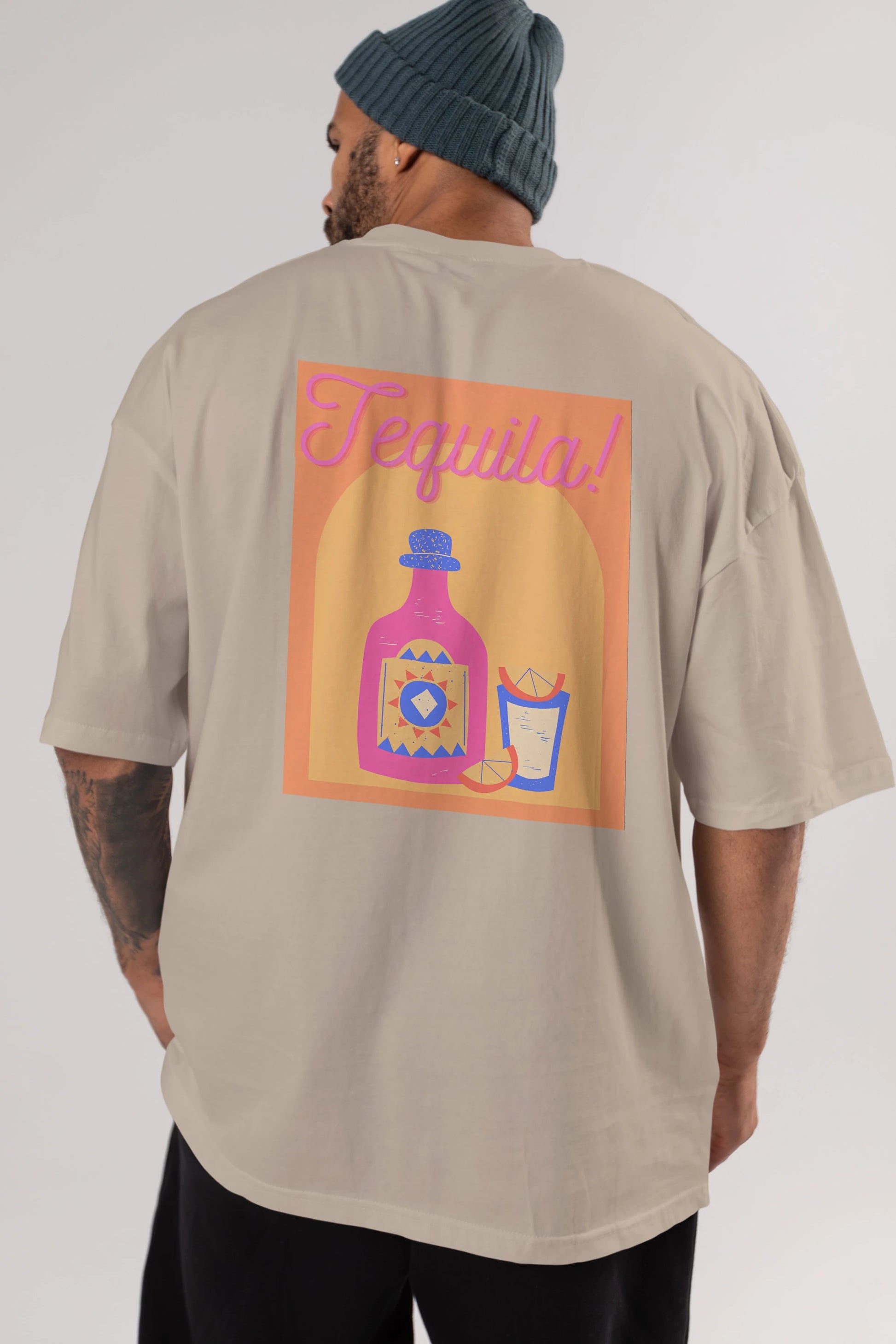 Tequila Arka Baskılı Oversize t-shirt Erkek Kadın Unisex %100 Pamuk Bisiklet Yaka tişort