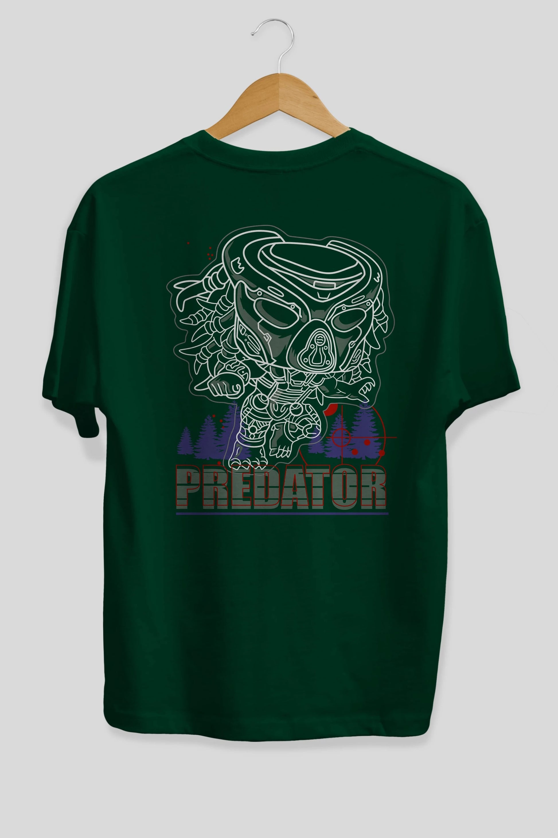 Predator Arka Baskılı Oversize t-shirt Erkek Kadın Unisex %100 Pamuk Bisiklet Yaka tişort