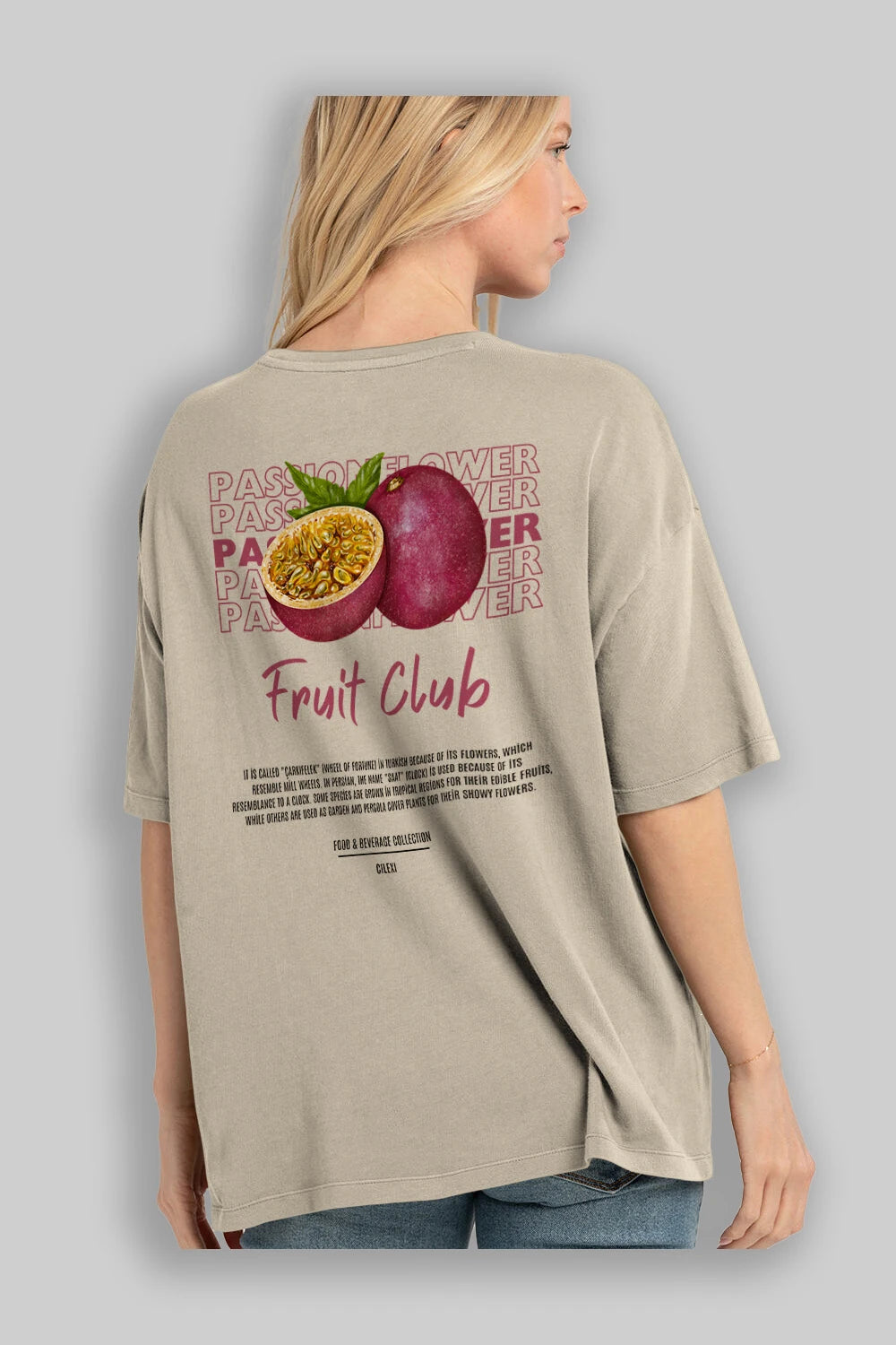 Passionflower Arka Baskılı Oversize t-shirt Erkek Kadın Pamuk Bisiklet Yaka tişort