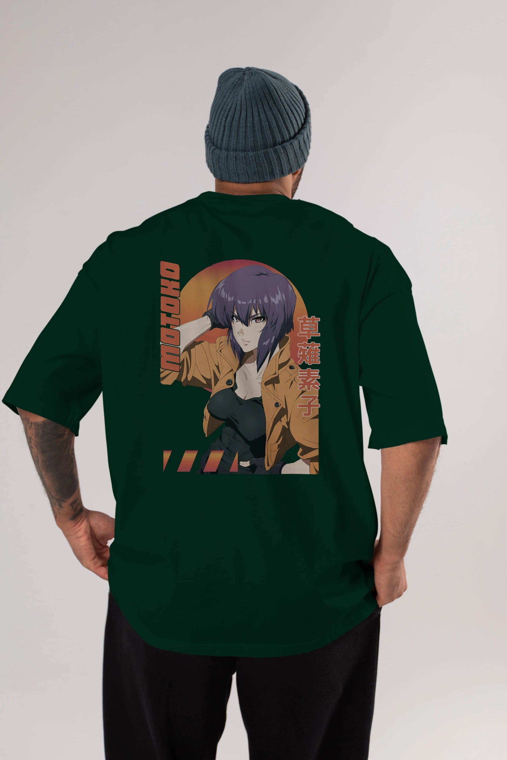 Motoko Kusanagi 9 Anime Arka Baskılı Oversize t-shirt Erkek Kadın Unisex