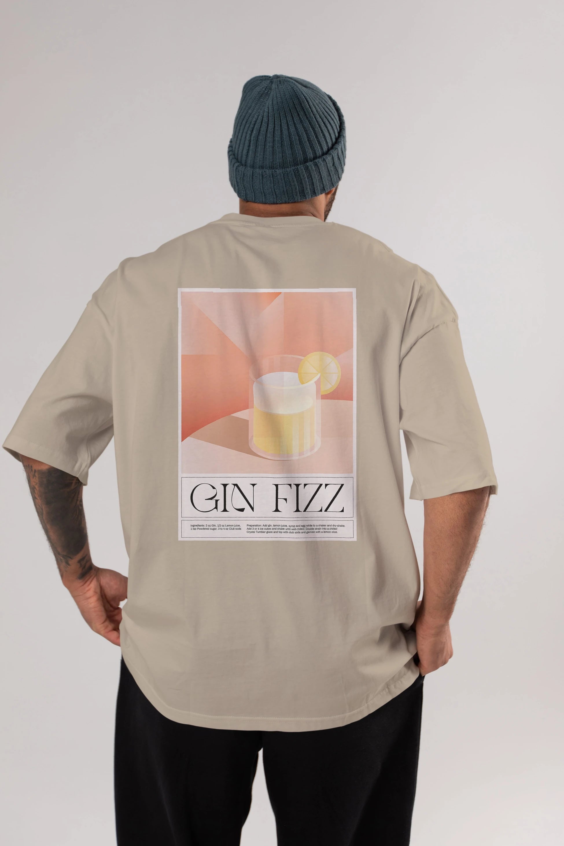 Gin Fizz Arka Baskılı Oversize t-shirt Erkek Kadın Unisex %100 Pamuk Bisiklet Yaka tişort
