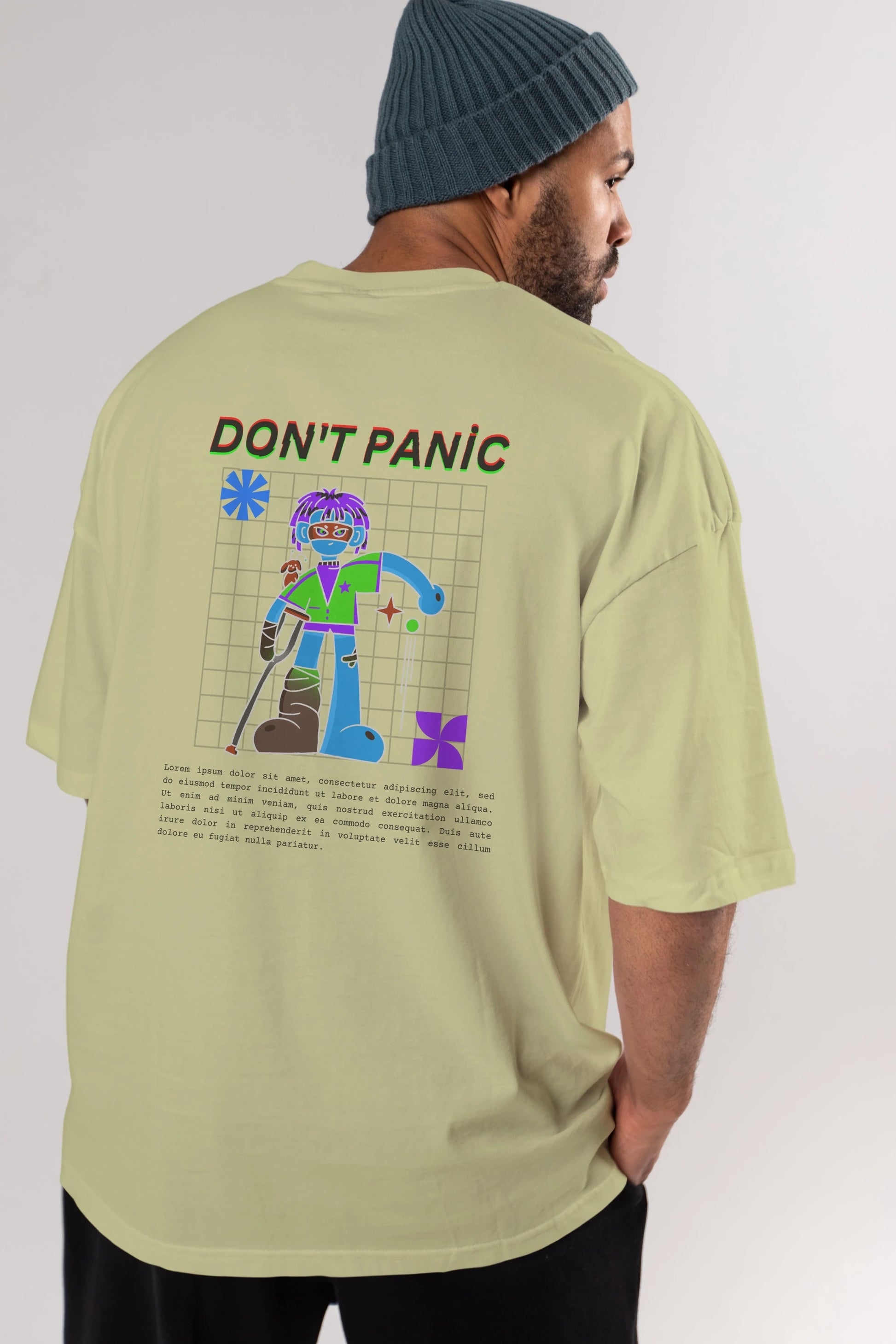 Dont Panic Yazılı Arka Baskılı Oversize t-shirt Erkek Kadın Unisex