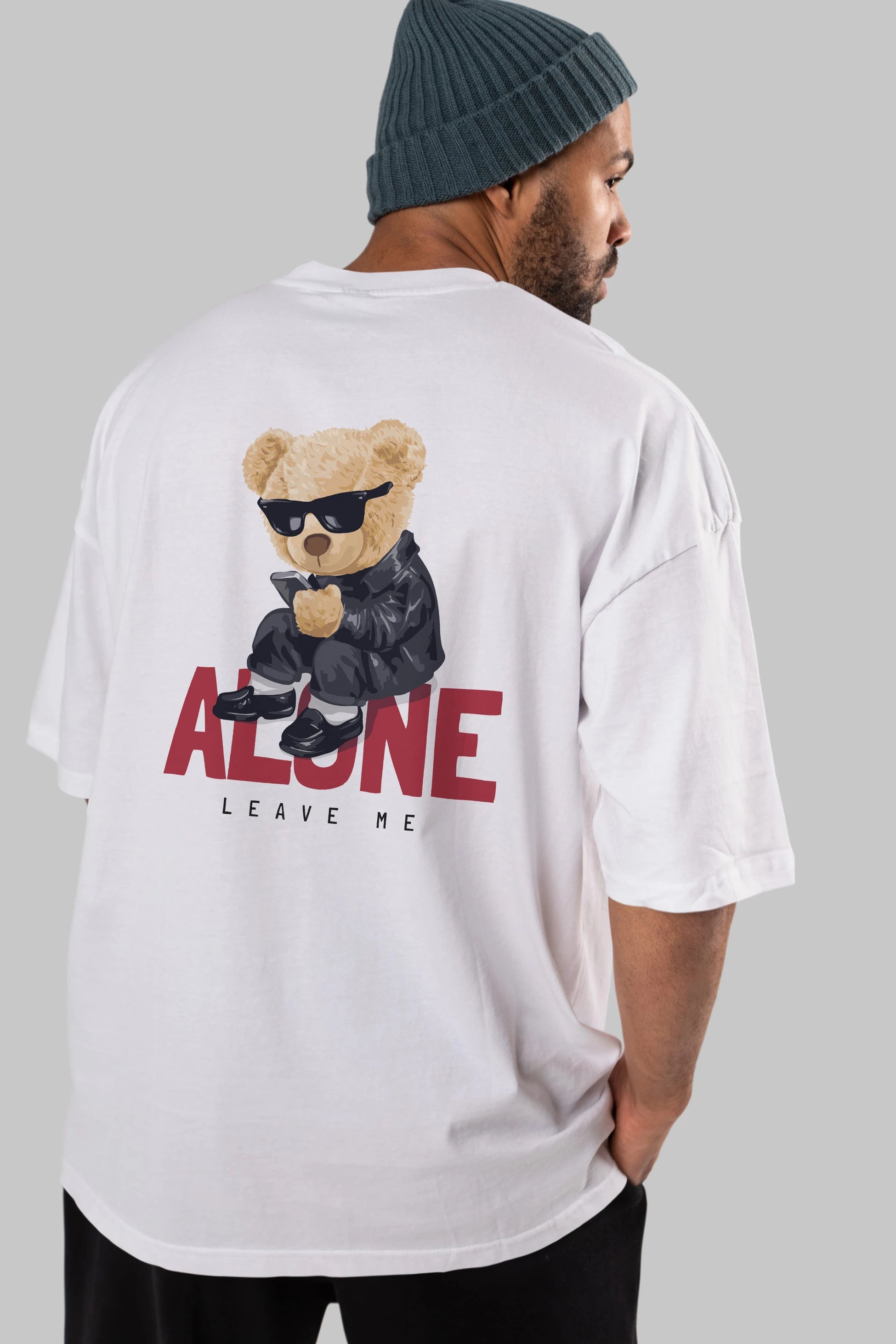 Teddy Bear Alone Arka Baskılı Oversize t-shirt Erkek Kadın Unisex %100 Pamuk