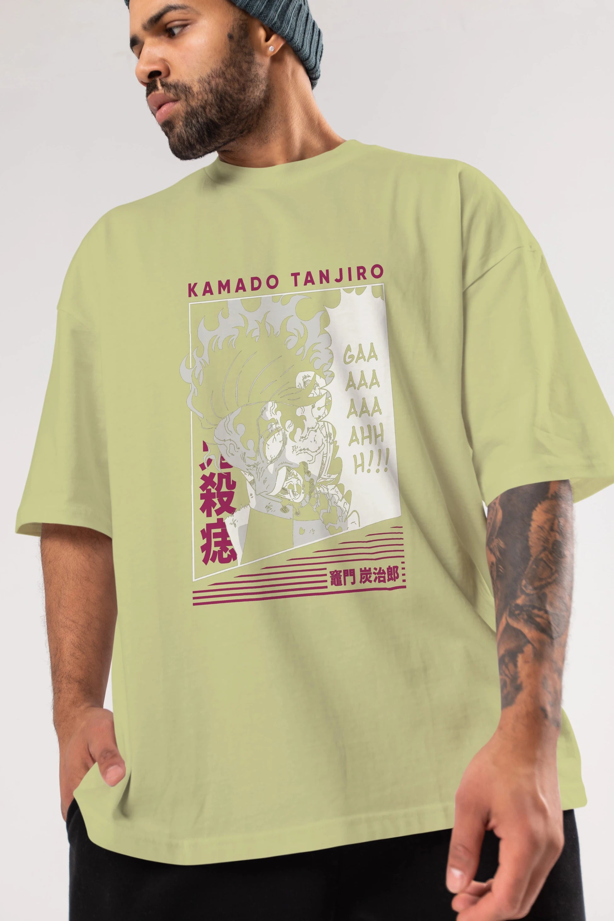TANJIRO KAMADO 3 Anime Ön Baskılı Oversize t-shirt %100 pamuk Erkek Kadın Unisex