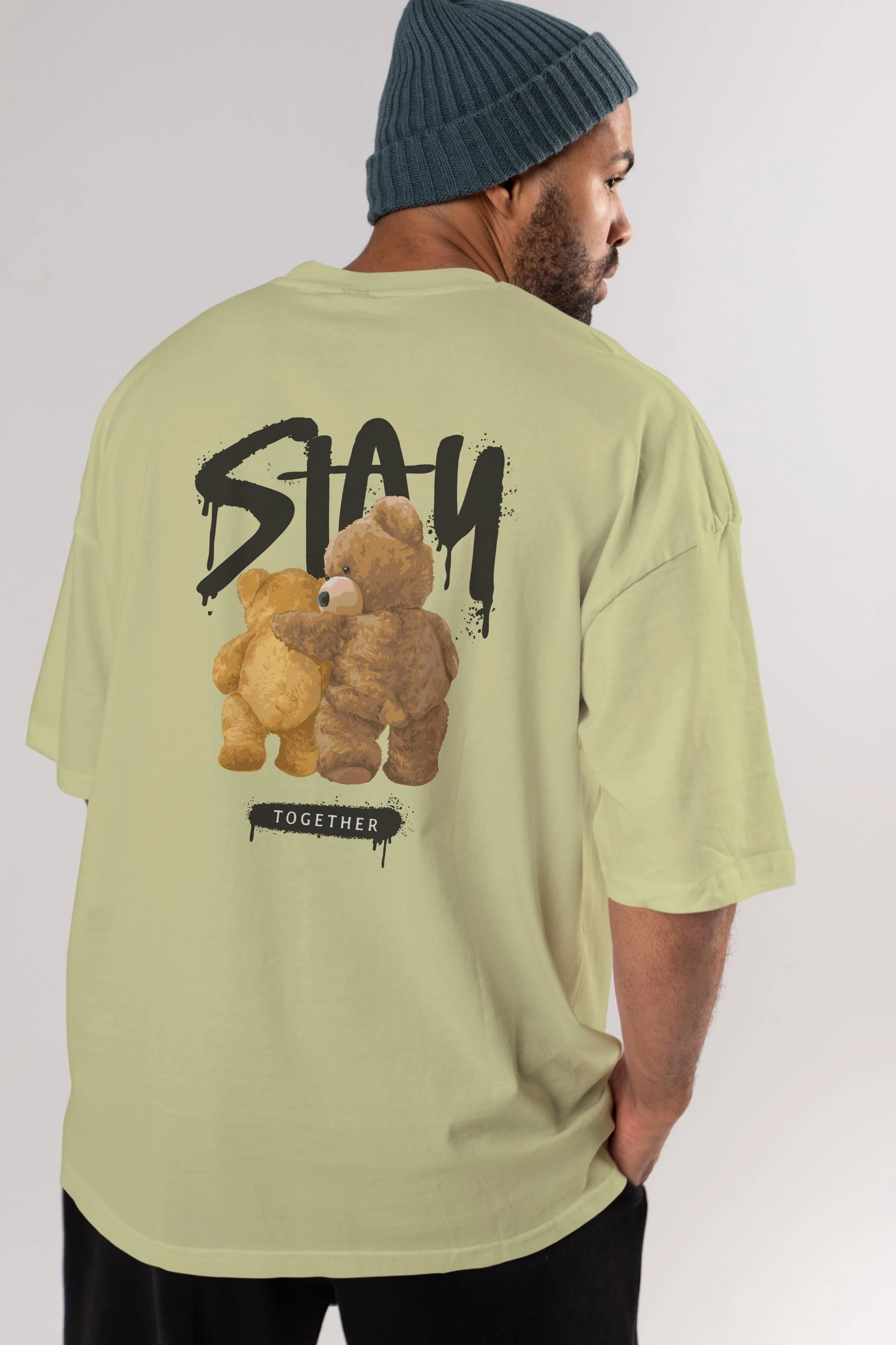 Stay Together Bear Arka Baskılı Oversize t-shirt Erkek Kadın Unisex