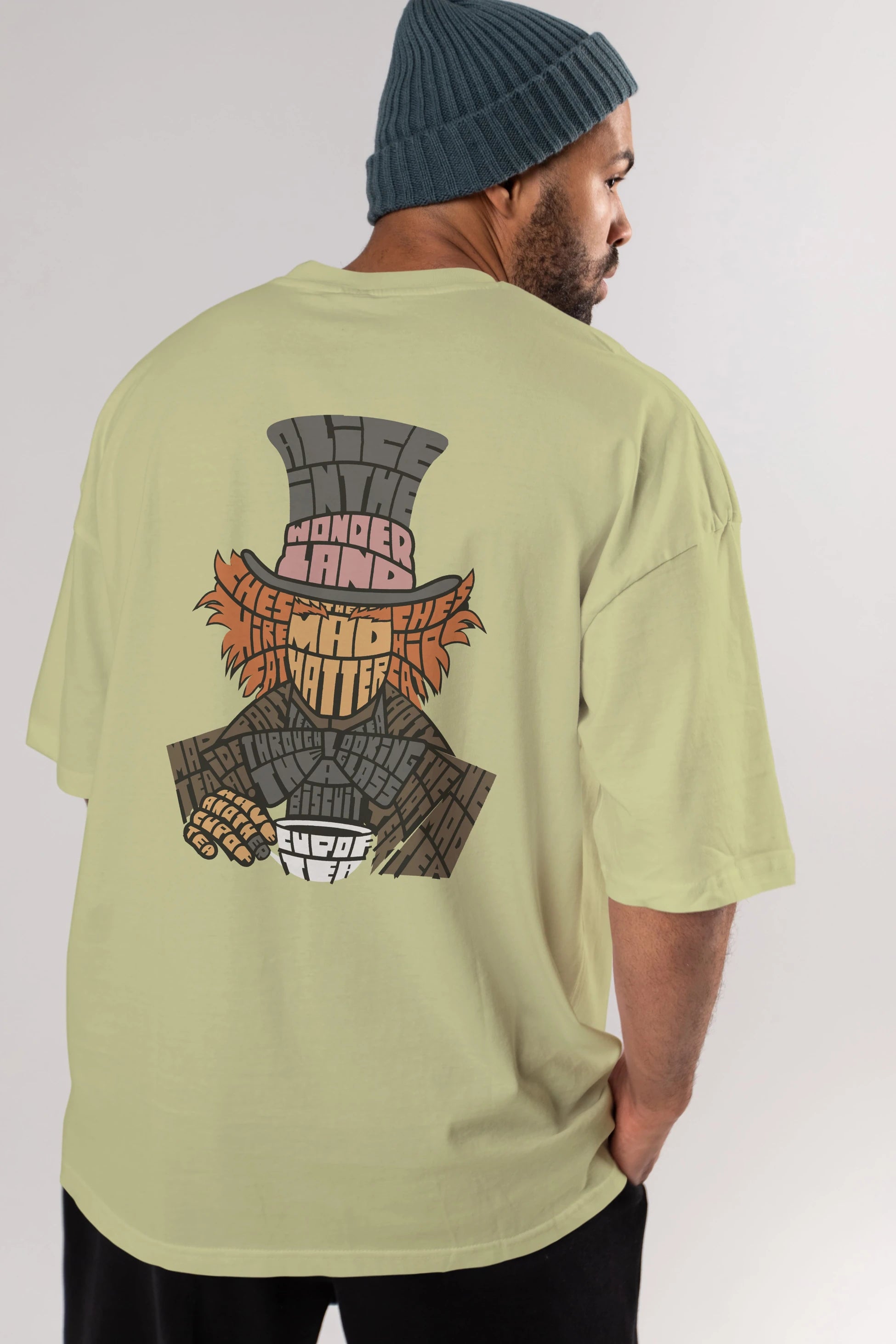 Madhatter Arka Baskılı Oversize t-shirt %100 pamuk Erkek Kadın Unisex