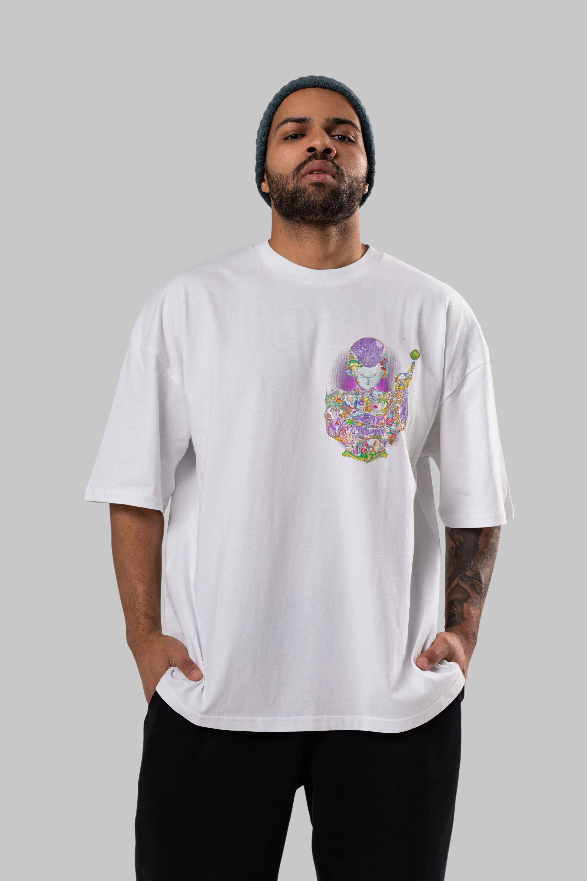 DRAGON BALL ART (4) Ön Sol Baskılı Oversize t-shirt Erkek Kadın Unisex %100 Pamuk Bisiklet Yaka tişort