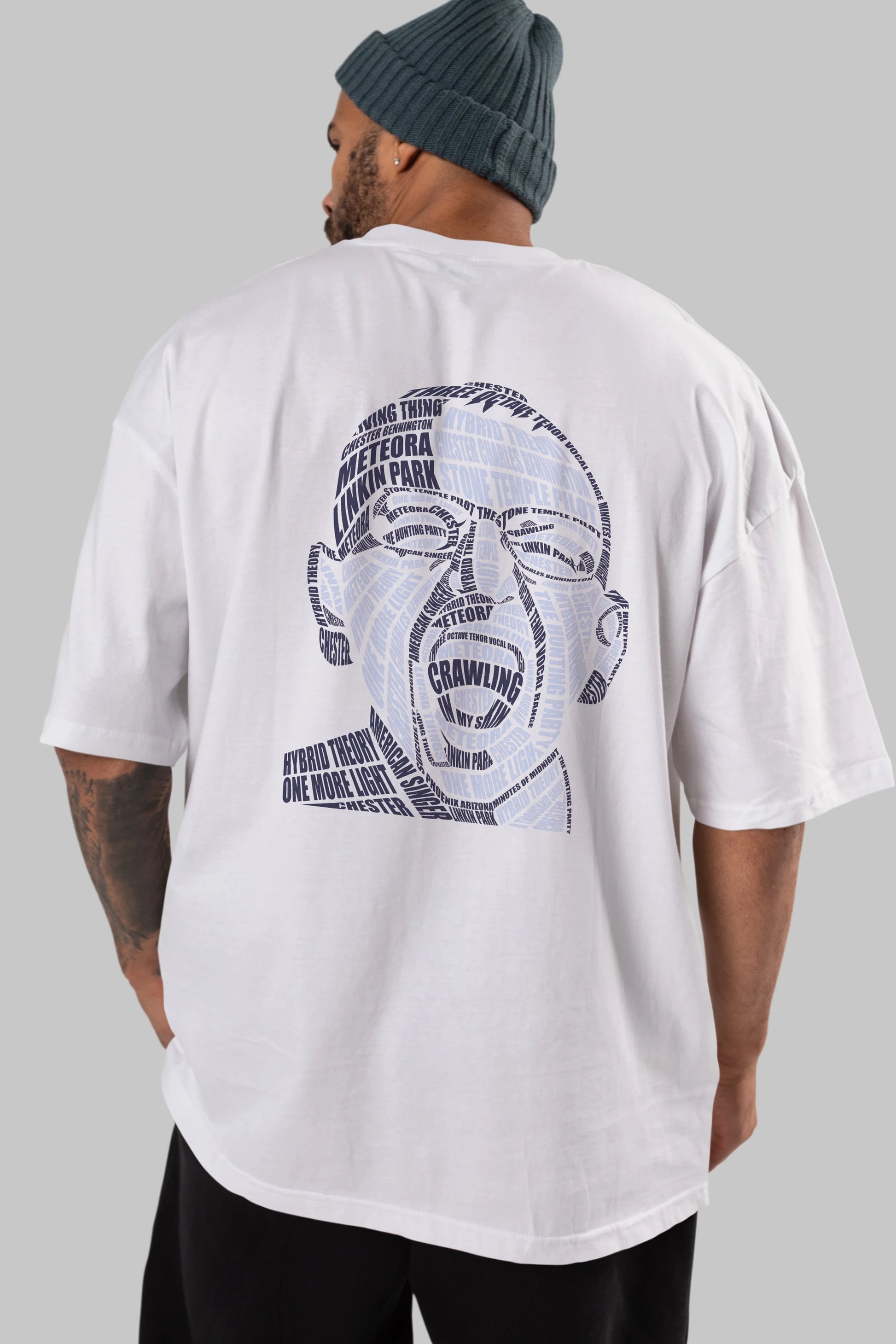 Chester Bennington Calligram Arka Baskılı Oversize t-shirt %100 pamuk Erkek Kadın Unisex