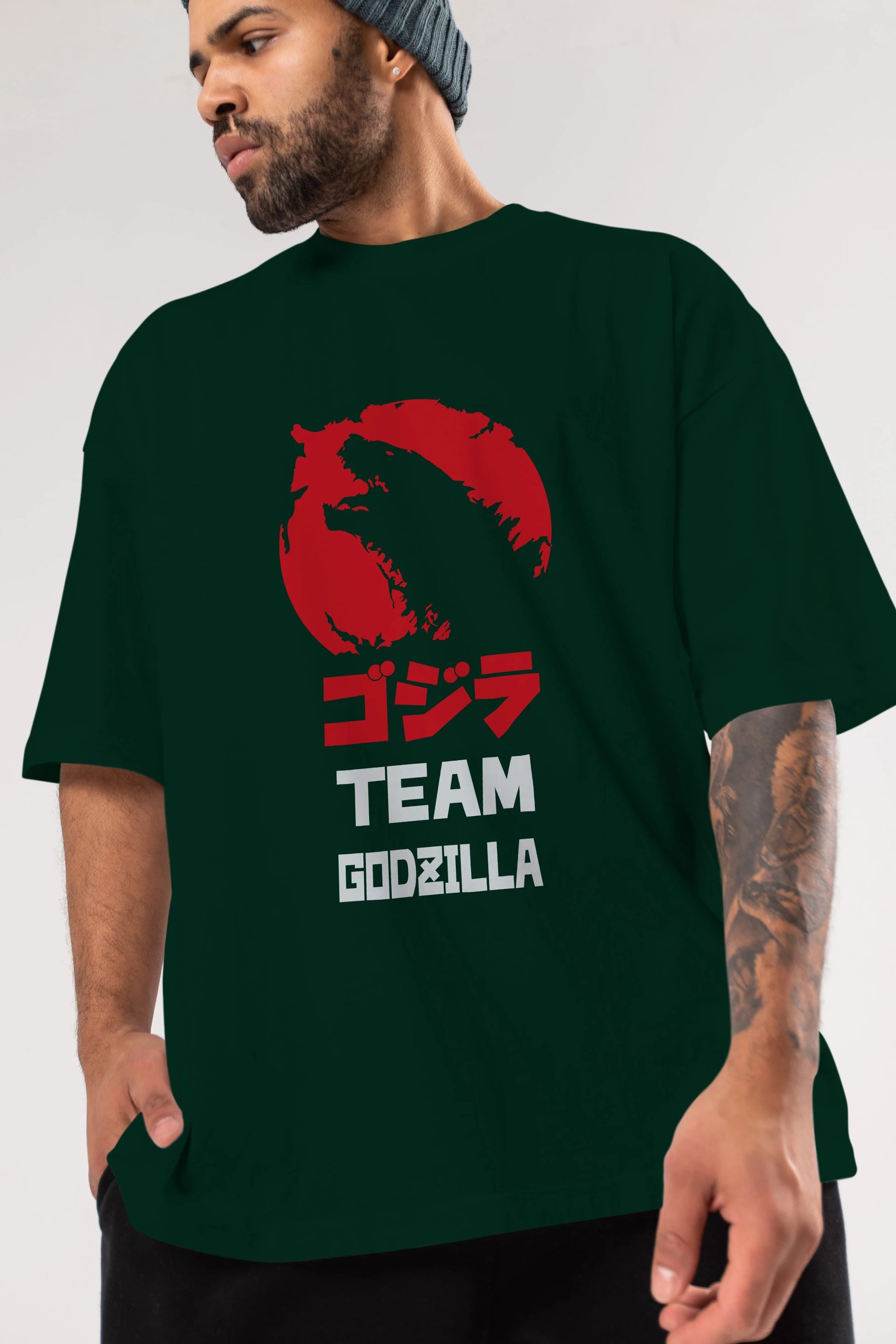 Team Godzilla Ön Baskılı Oversize t-shirt Erkek Kadın Unisex %100 Pamuk Bisiklet Yaka tişort