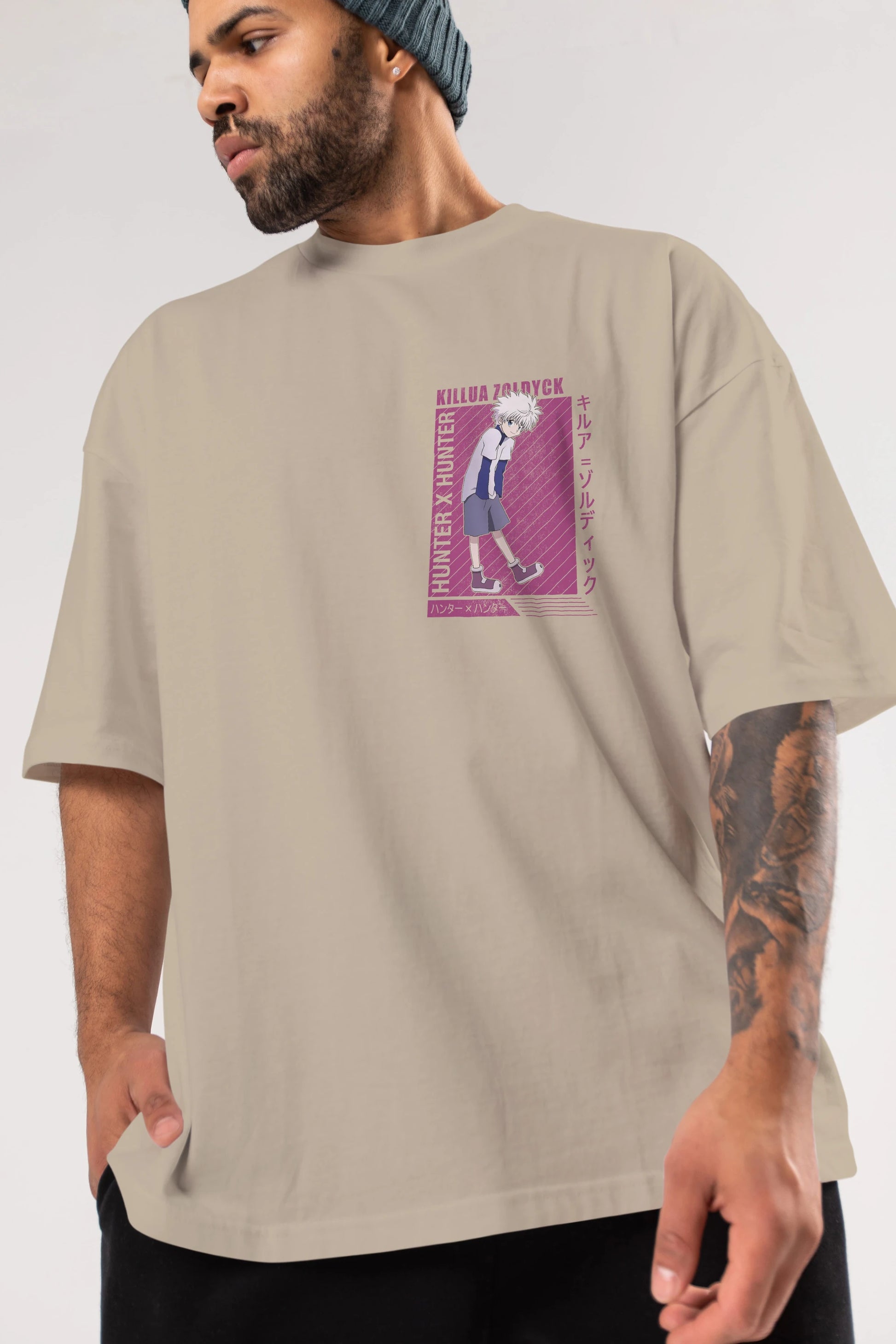 Killua Zoldyck 3 1 Ön Sol Baskılı Oversize t-shirt Erkek Kadın Unisex %100 Pamuk Bisiklet Yaka tişort