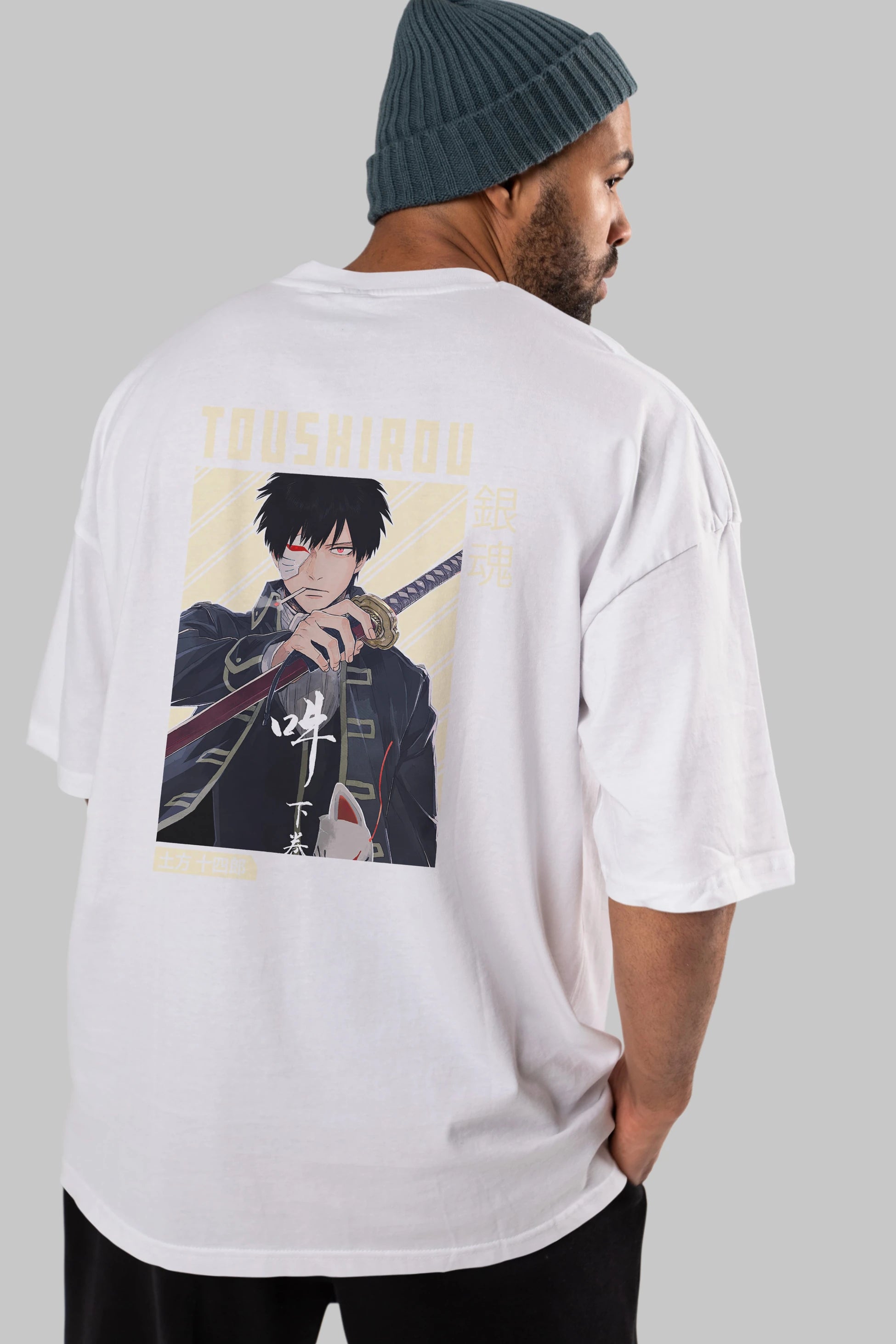 Toushirou Hijikata Anime Arka Baskılı Oversize t-shirt Erkek Kadın Unisex