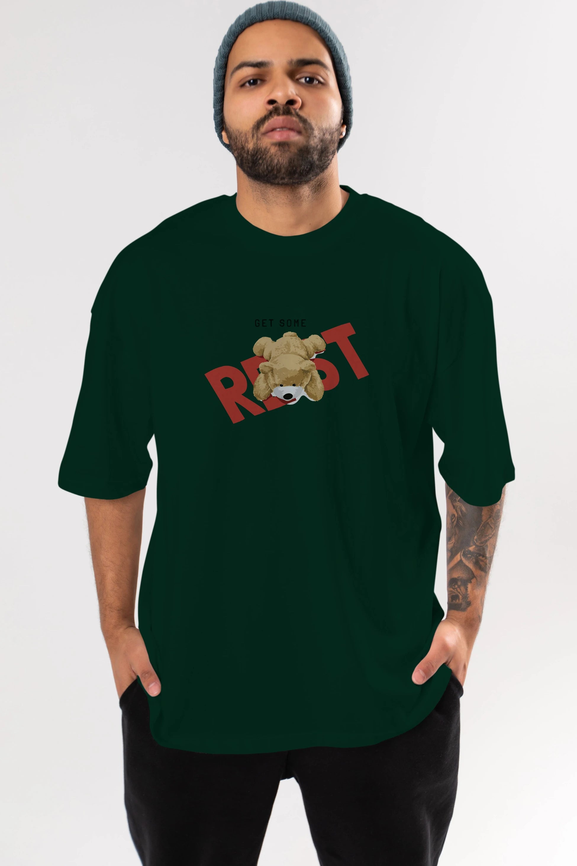 Teddy Bear Rest Ön Baskılı Oversize t-shirt Erkek Kadın Unisex %100 Pamuk