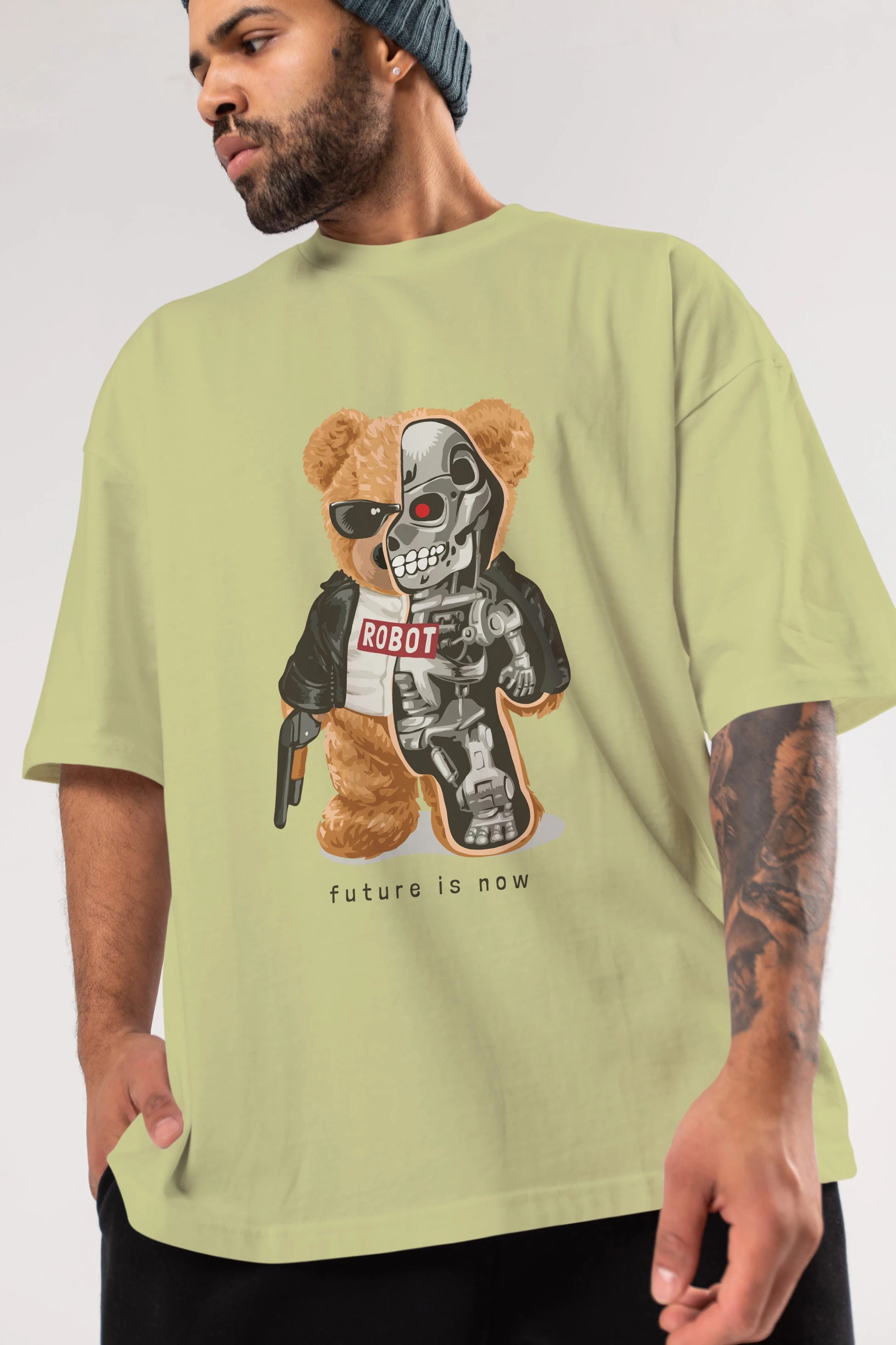 Teddy Bear Robot Ön Baskılı Oversize t-shirt Erkek Kadın Unisex %100 Pamuk