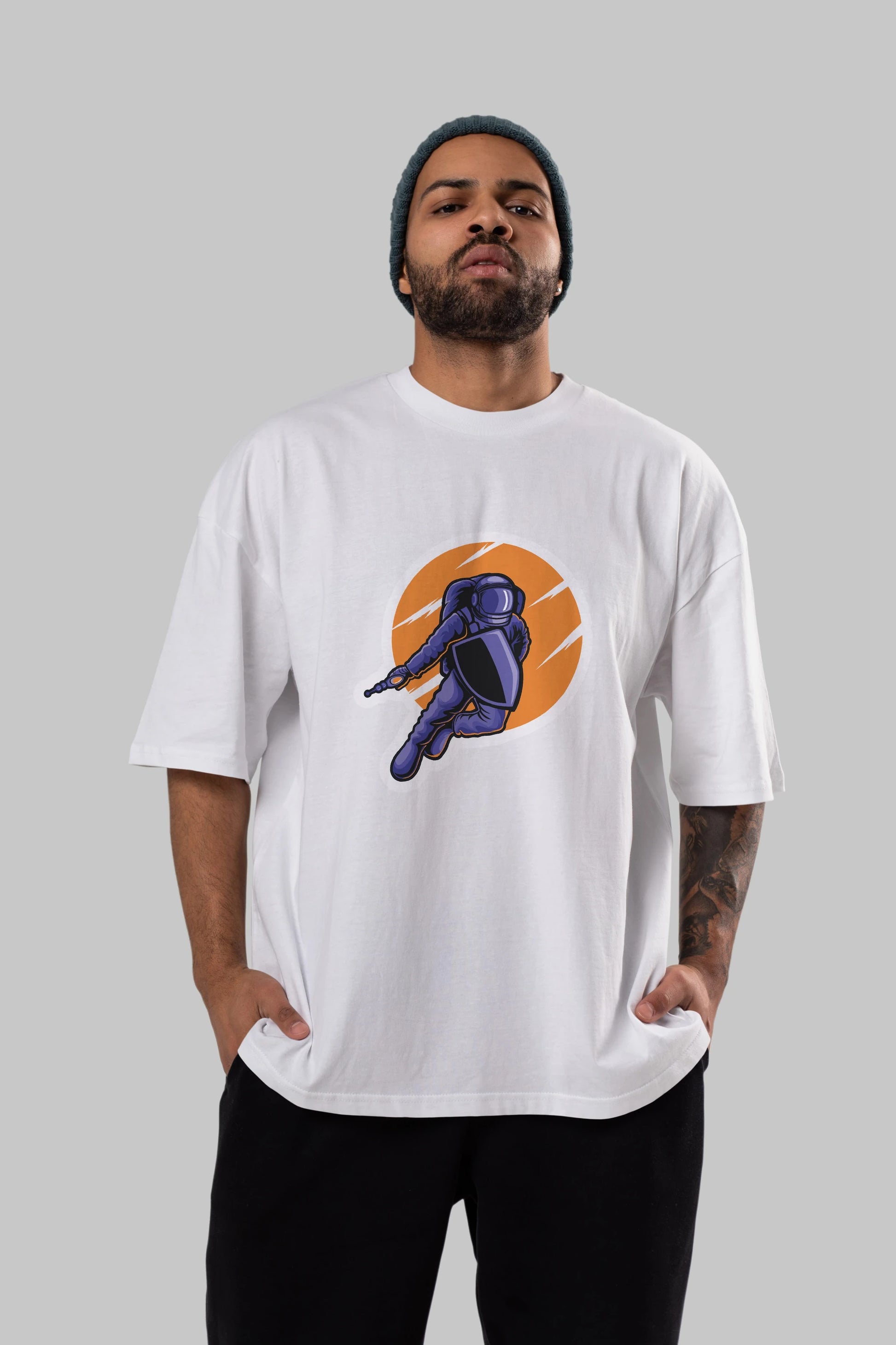 Astro Wars Sticker Ön Baskılı Oversize t-shirt Erkek Kadın Unisex