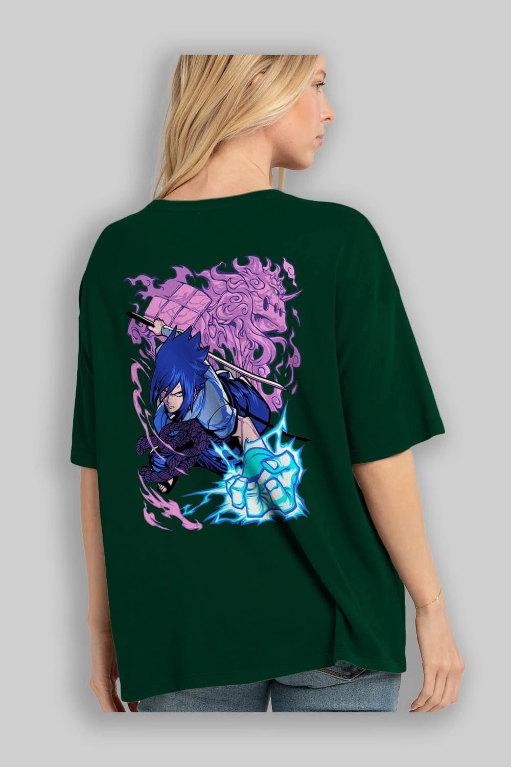 NARUTO SASUKE UCHIHA 2 Anime Arka Baskılı Oversize t-shirt Erkek Kadın Unisex