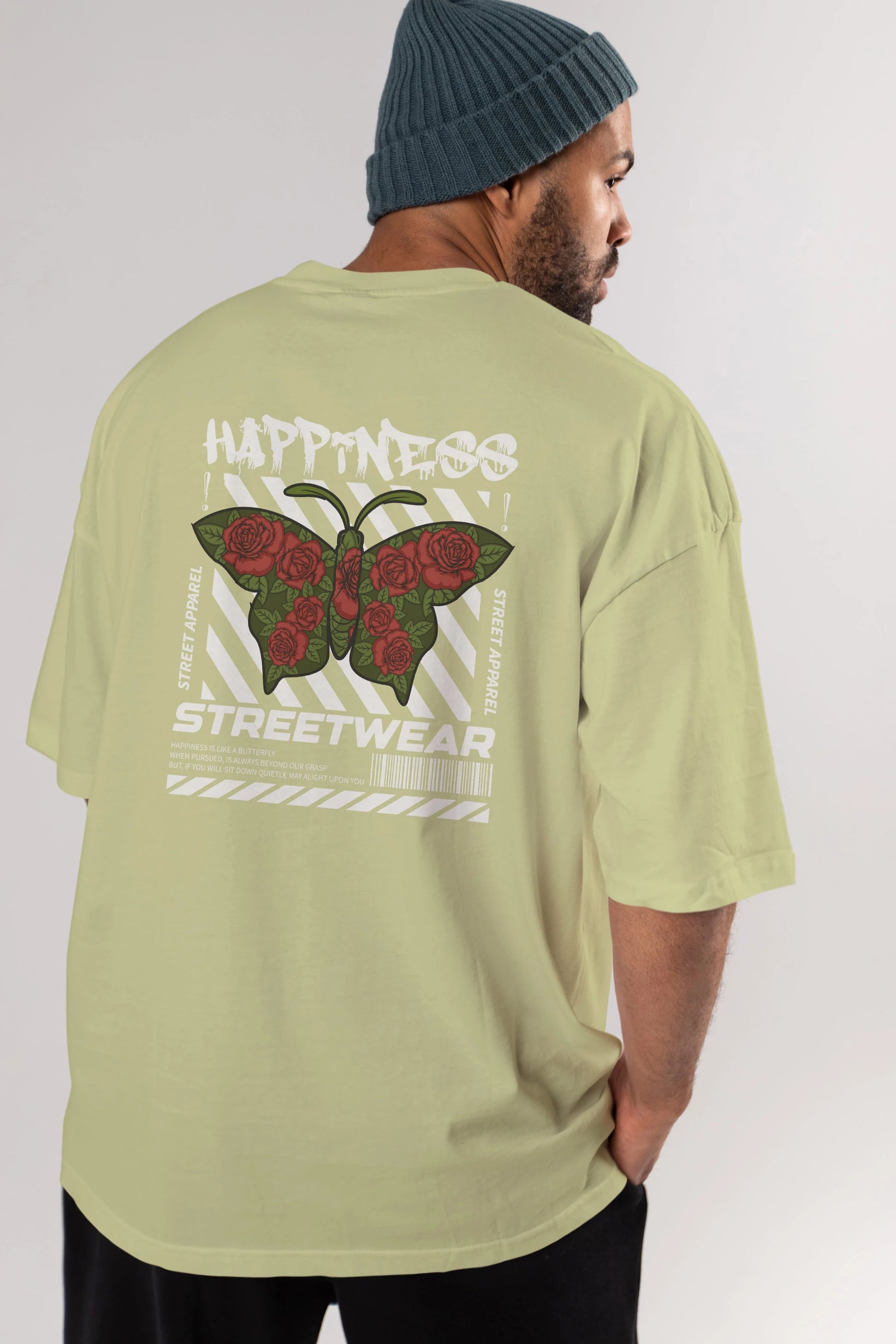 Happiness Streetwear Arka Baskılı Oversize t-shirt Erkek Kadın Unisex