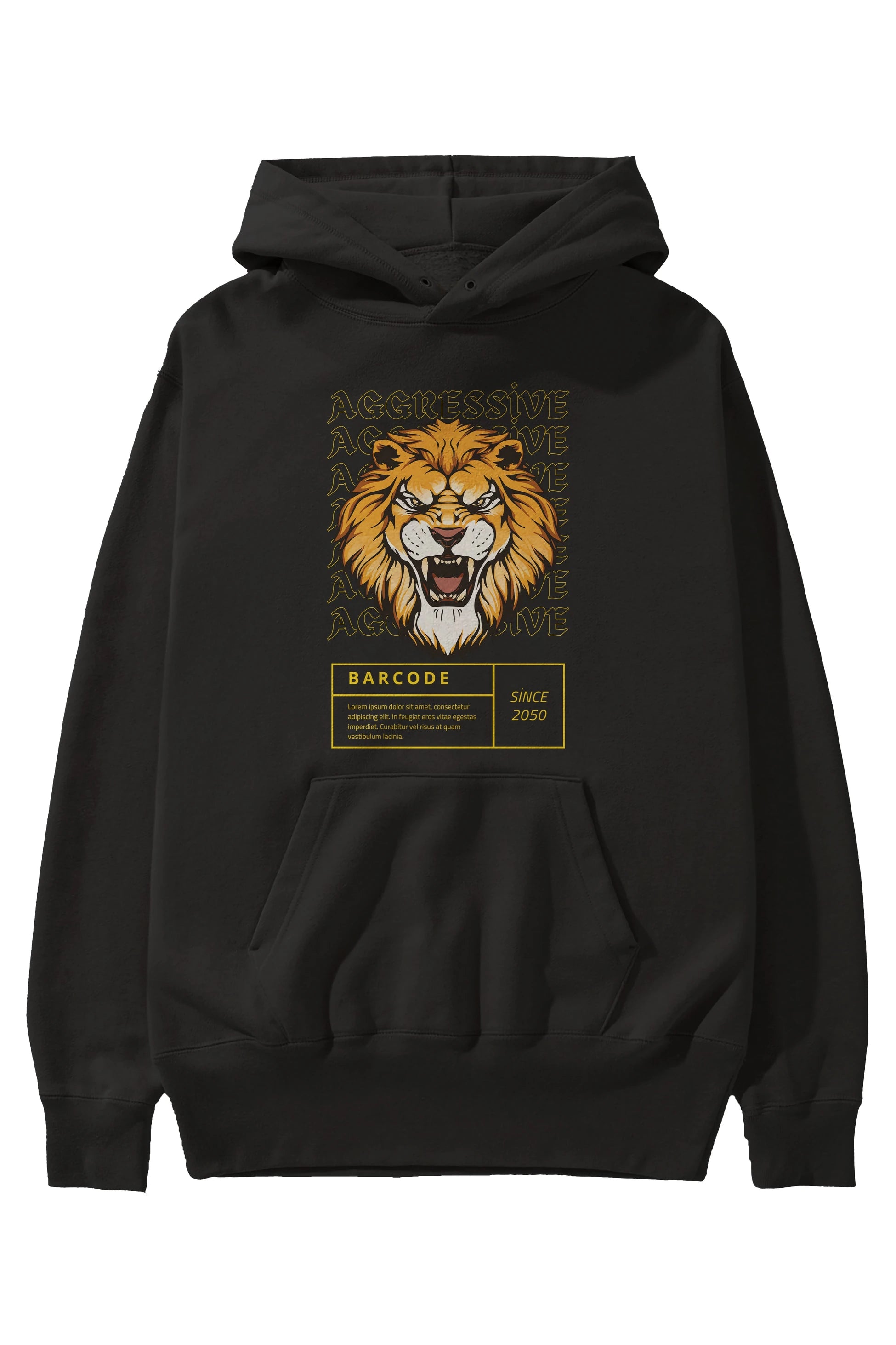 Aggressive Lion Ön Baskılı Oversize Hoodie Kapüşonlu Sweatshirt Erkek Kadın Unisex