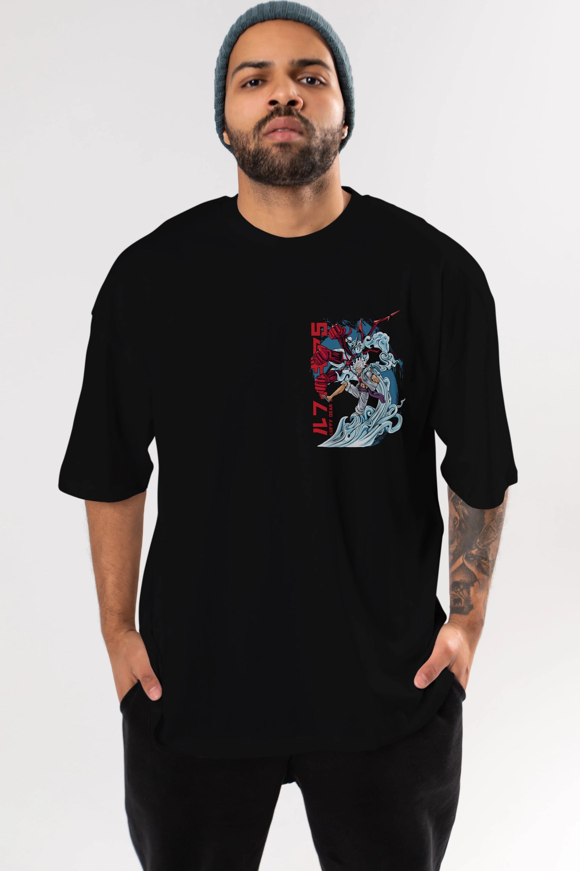 MONKEY D. LUFFY GEAR5 2 Ön Sol Baskılı Oversize t-shirt Erkek Kadın Unisex %100 Pamuk Bisiklet Yaka tişort