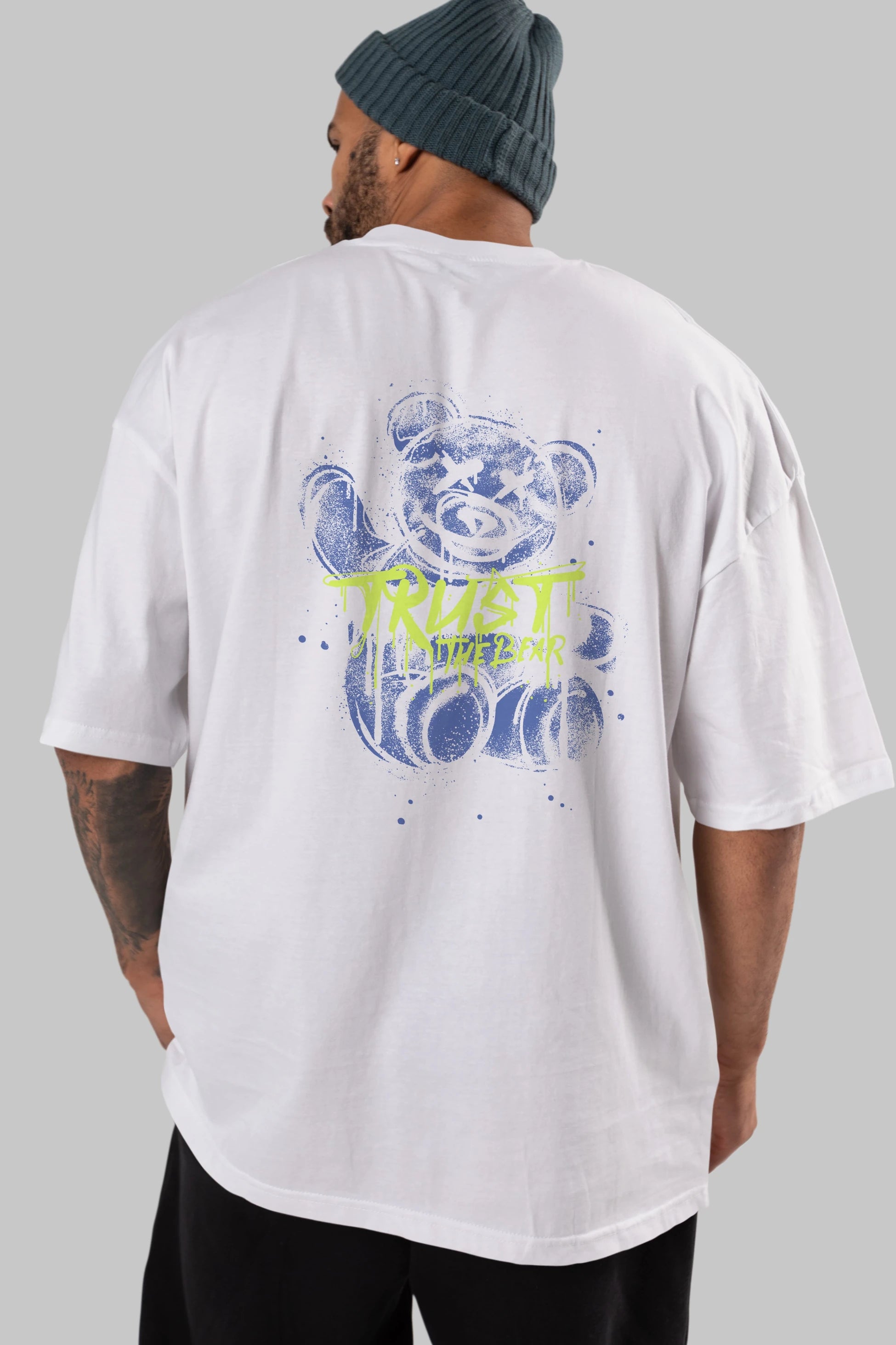 Trust The Bear 4 Arka Baskılı Oversize t-shirt Erkek Kadın Unisex