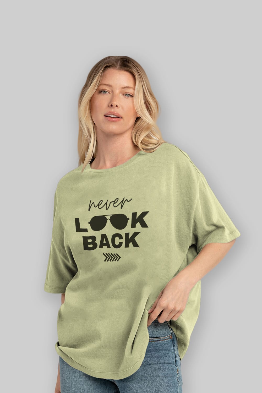 Never Look Back Yazılı Ön Baskılı Oversize t-shirt Erkek Kadın Unisex