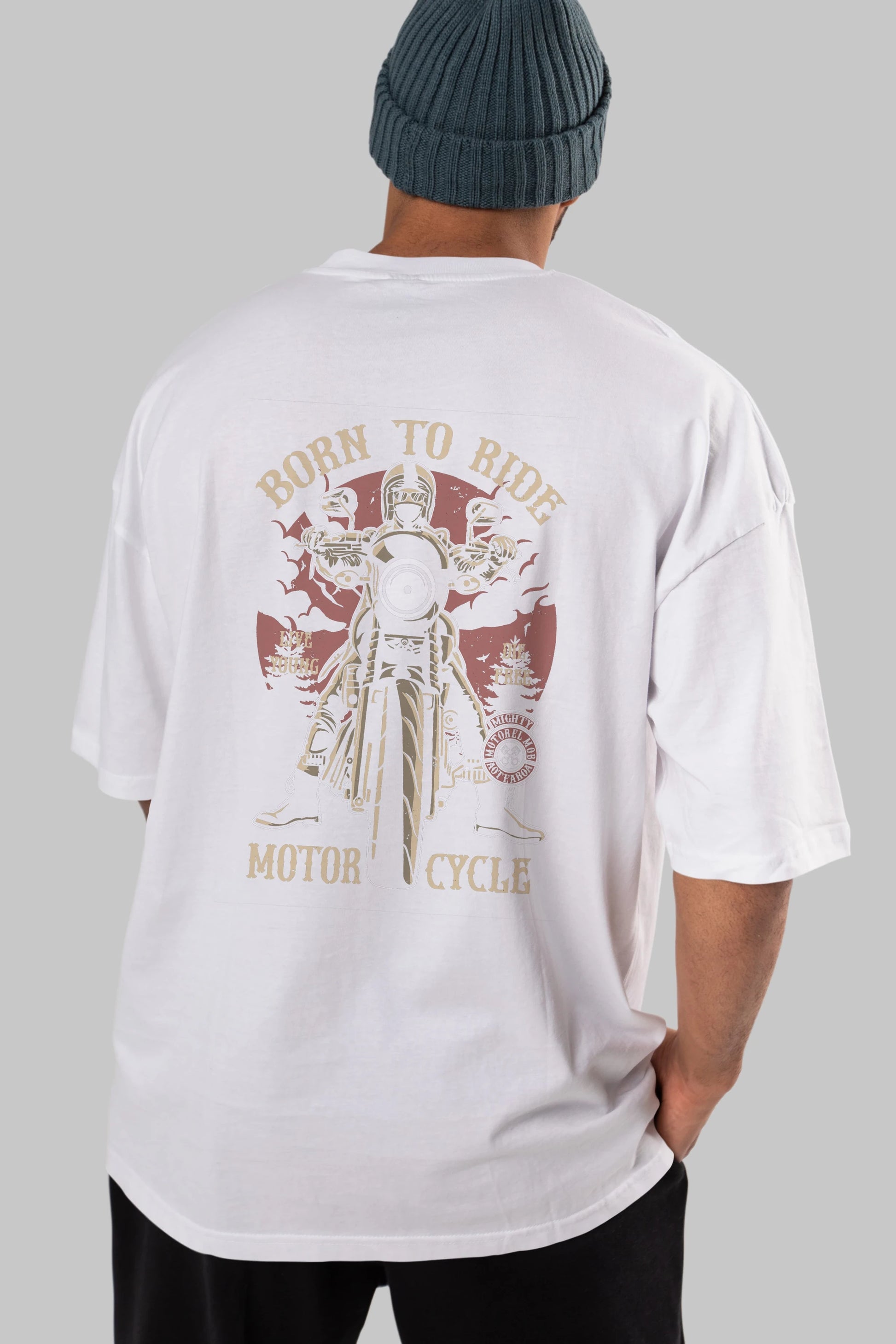 Born To Ride Arka Baskılı Oversize t-shirt Erkek Kadın Unisex %100 Pamuk