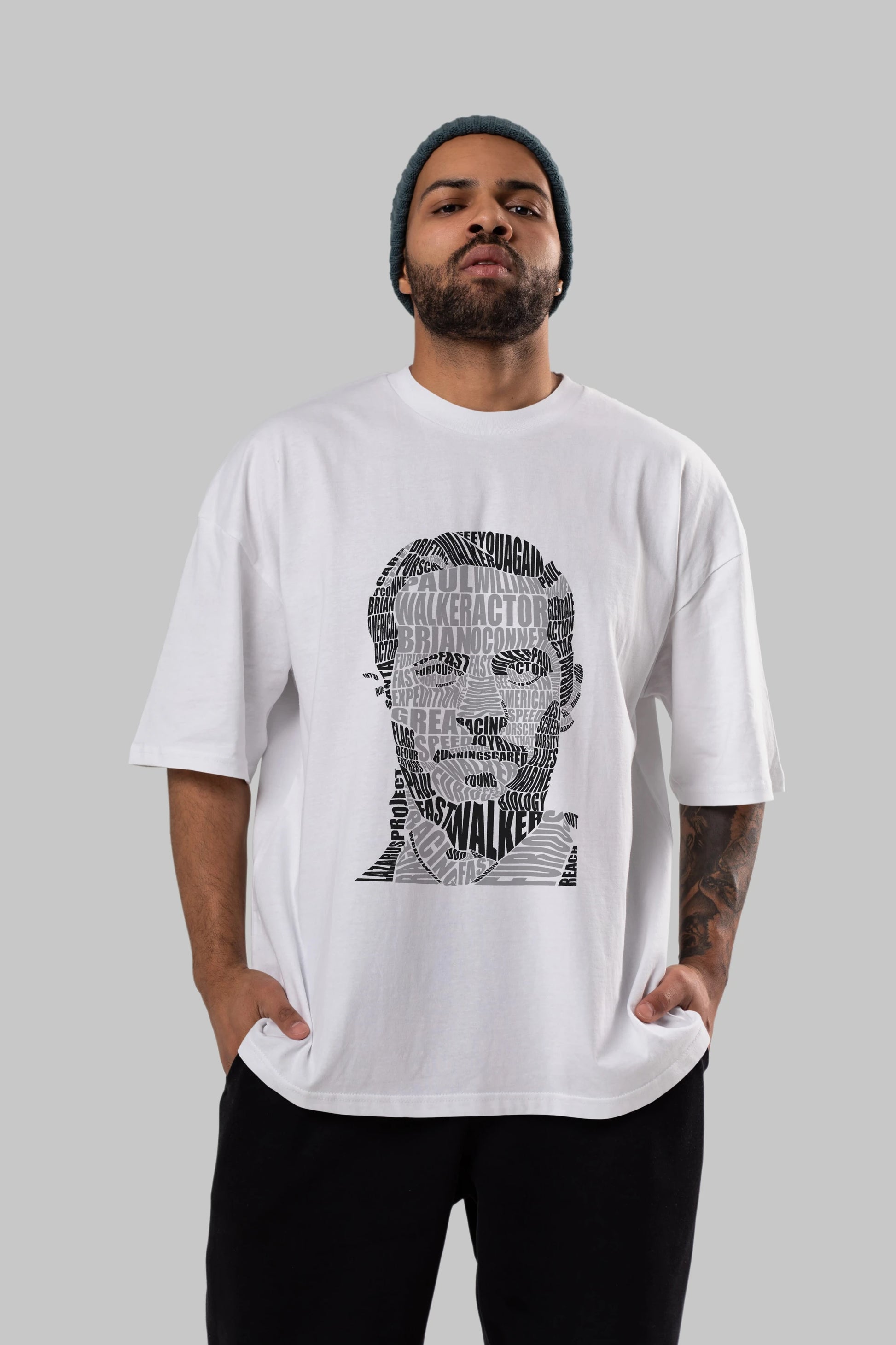 Paul Walker Calligram Ön Baskılı Oversize t-shirt %100 pamuk Erkek Kadın Unisex