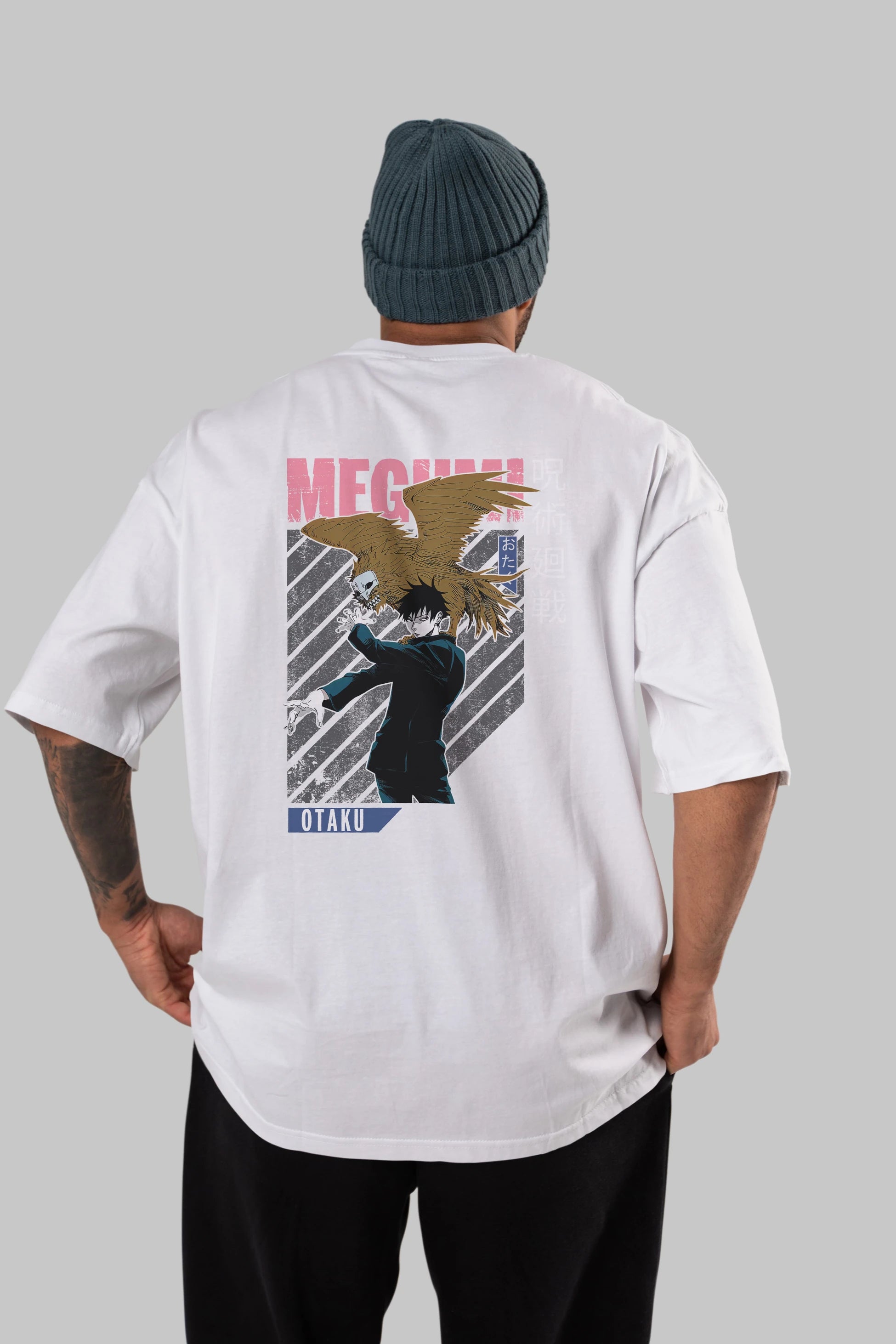 Megumi Fushiguro 2 Anime Arka Baskılı Oversize t-shirt Erkek Kadın Unisex