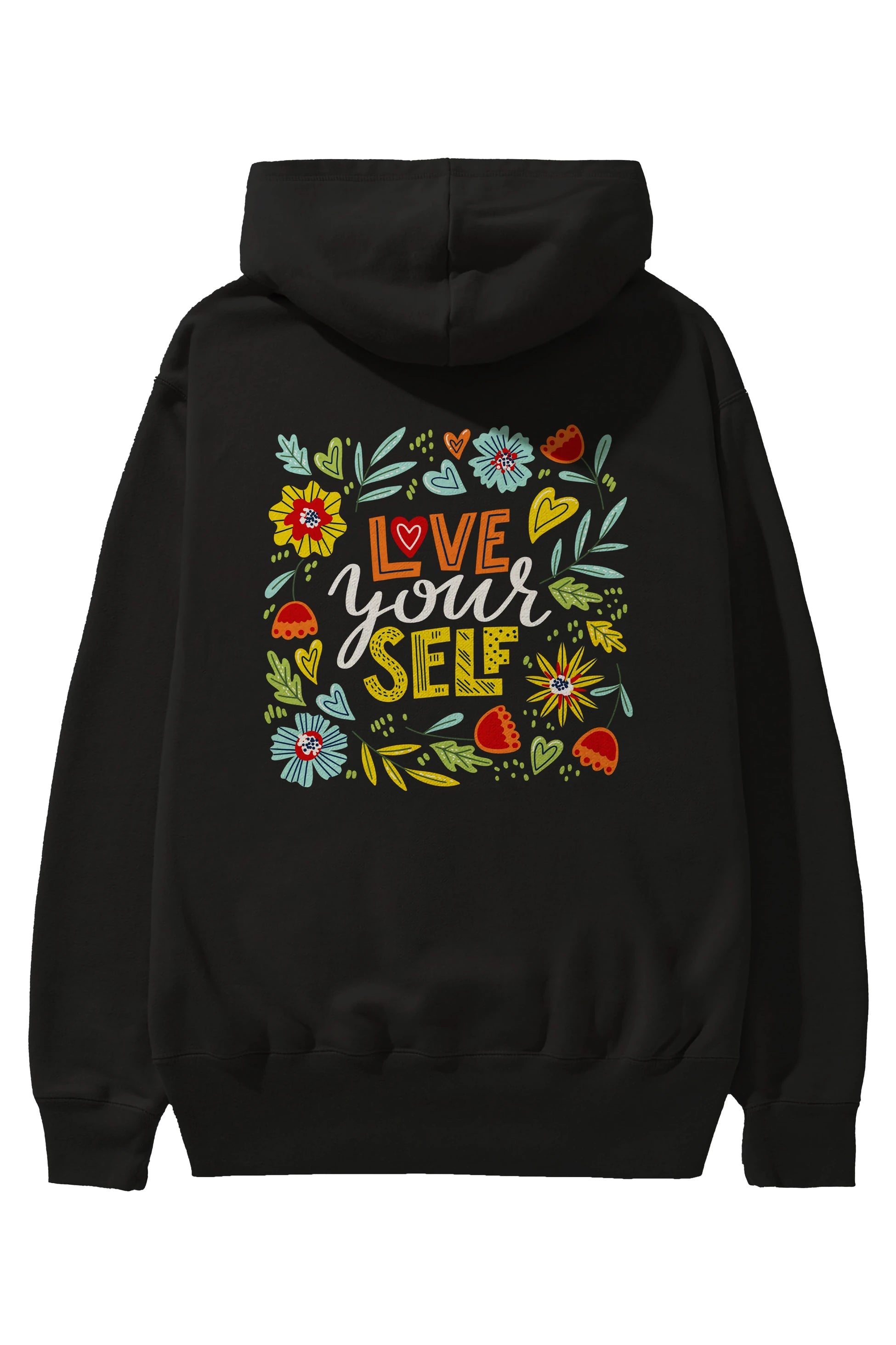 Love Yourself Yazılı Arka Baskılı Oversize Hoodie Kapüşonlu Sweatshirt Erkek Kadın Unisex