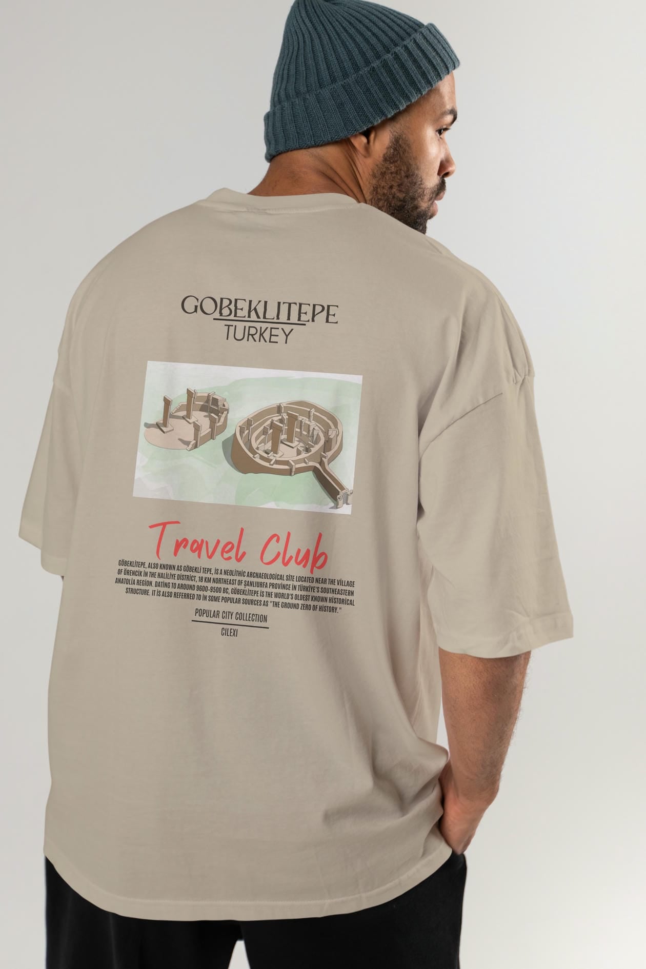 Gobeklitepe Turkey Arka Baskılı Oversize t-shirt Erkek Kadın Pamuk Bisiklet Yaka tişort