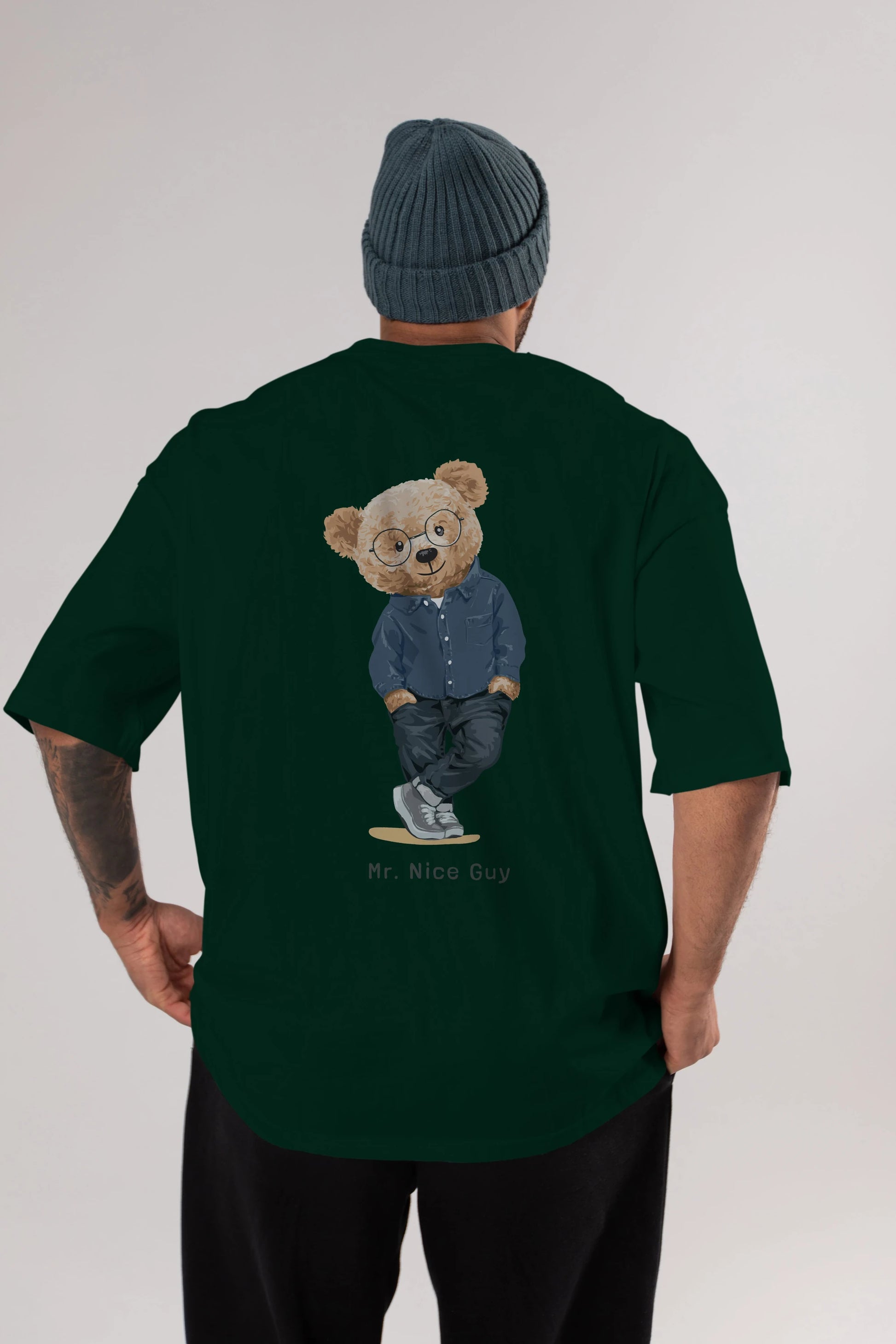 Teddy Bear Mr. Nice Guy Arka Baskılı Oversize t-shirt Erkek Kadın Unisex %100 Pamuk
