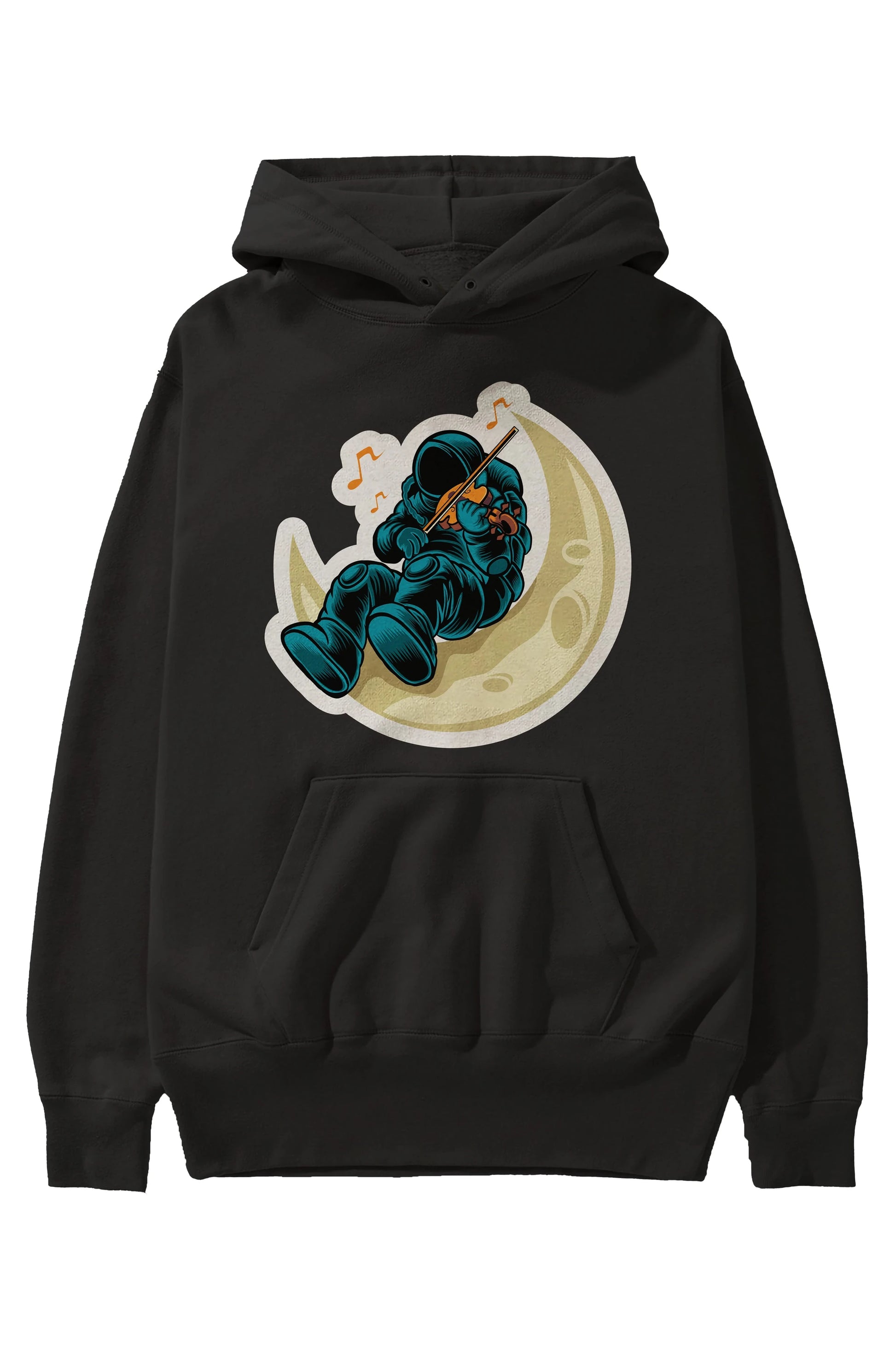 Playing Vionist in Space Sticker Ön Baskılı Hoodie Oversize Kapüşonlu Sweatshirt Erkek Kadın Unisex